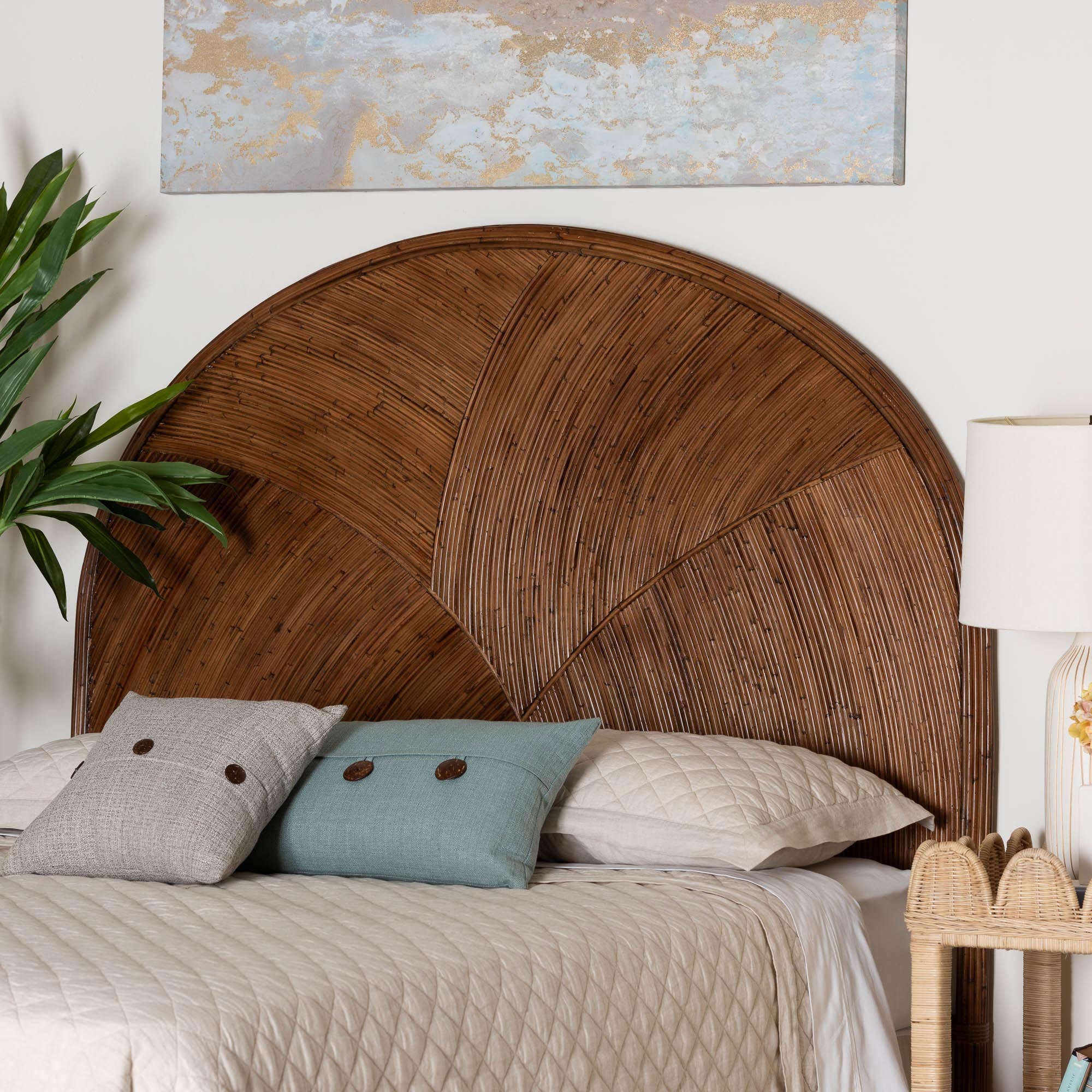 Baxton Studio bali & pari Seana Bohemian Dark Brown Rattan Queen Size Standalone Headboard