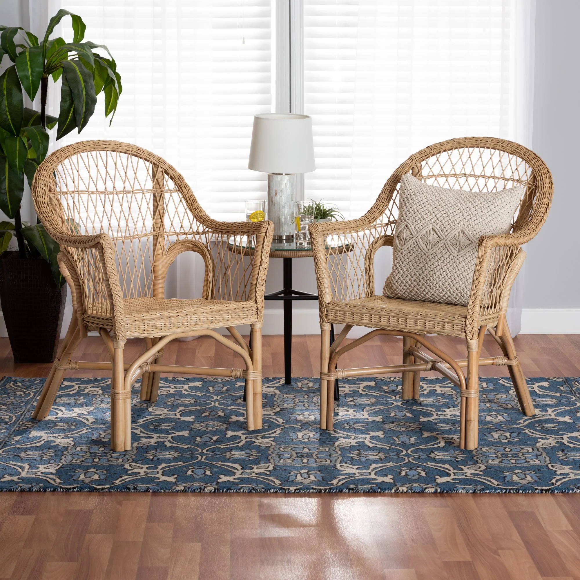 Baxton Studio bali & pari Zara Modern Bohemian Natural Rattan 2-Piece Accent Chair Set