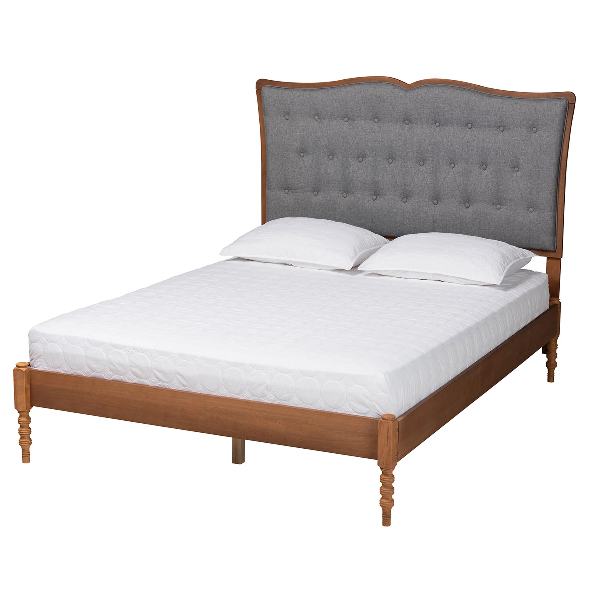 Baxton Studio Ballari Classic and Traditional Grey Fabric and Walnut Brown Finished Wood Queen Size Platform Bed - Image 6