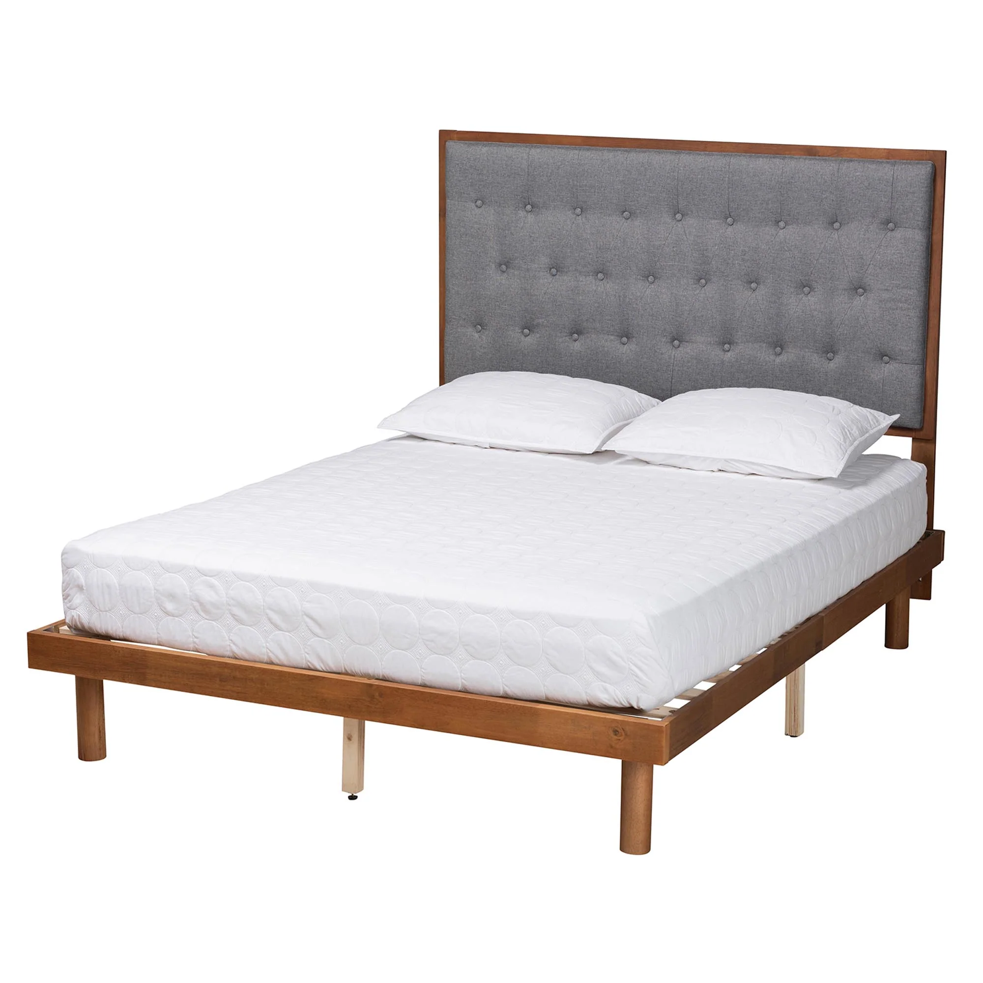 Baxton Studio Bellini Classic and Traditional Grey Fabric and Walnut Brown Finished Wood King Size Platform Bed - Image 6