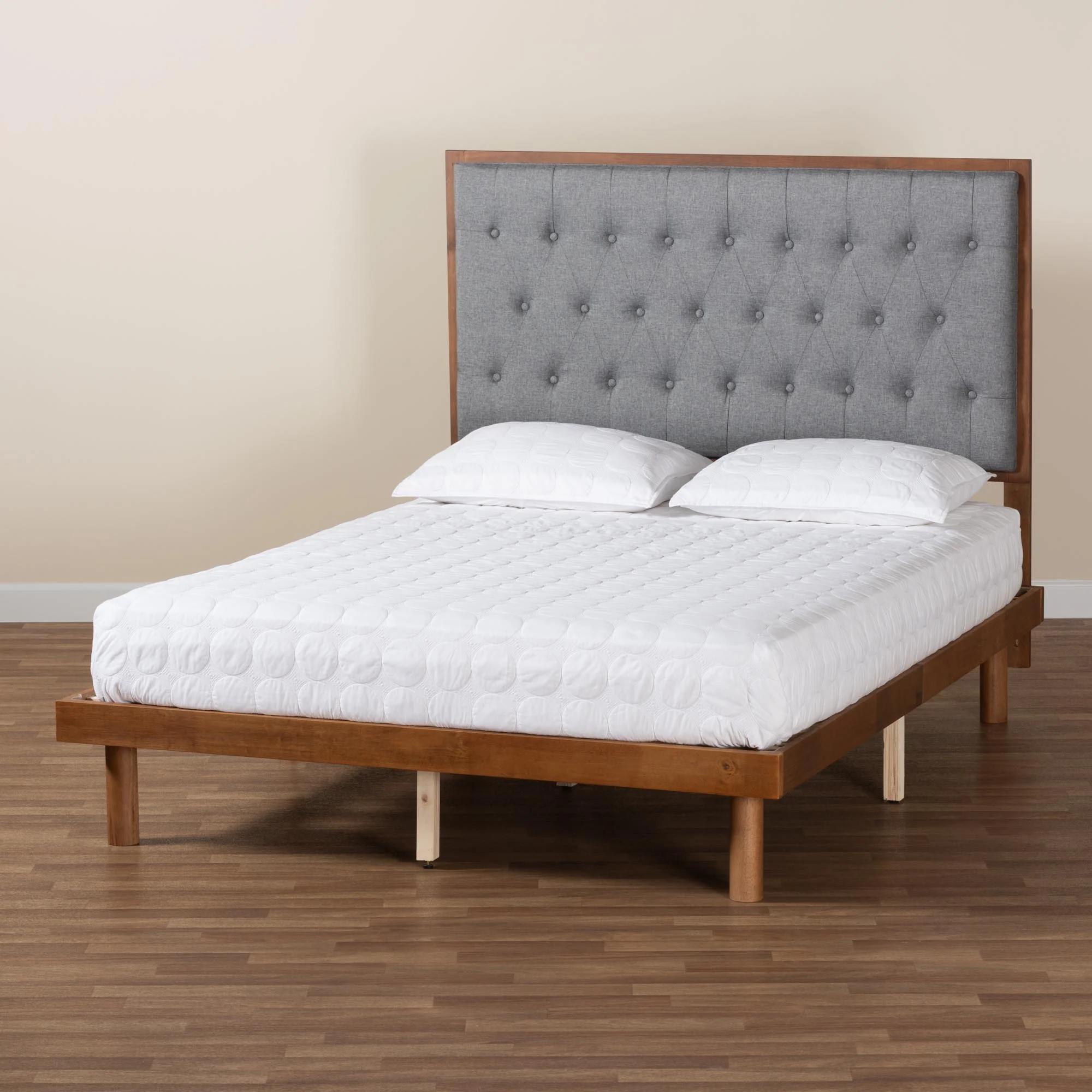 Baxton Studio Bellini Classic and Traditional Grey Fabric and Walnut Brown Finished Wood Queen Size Platform Bed - Image 10