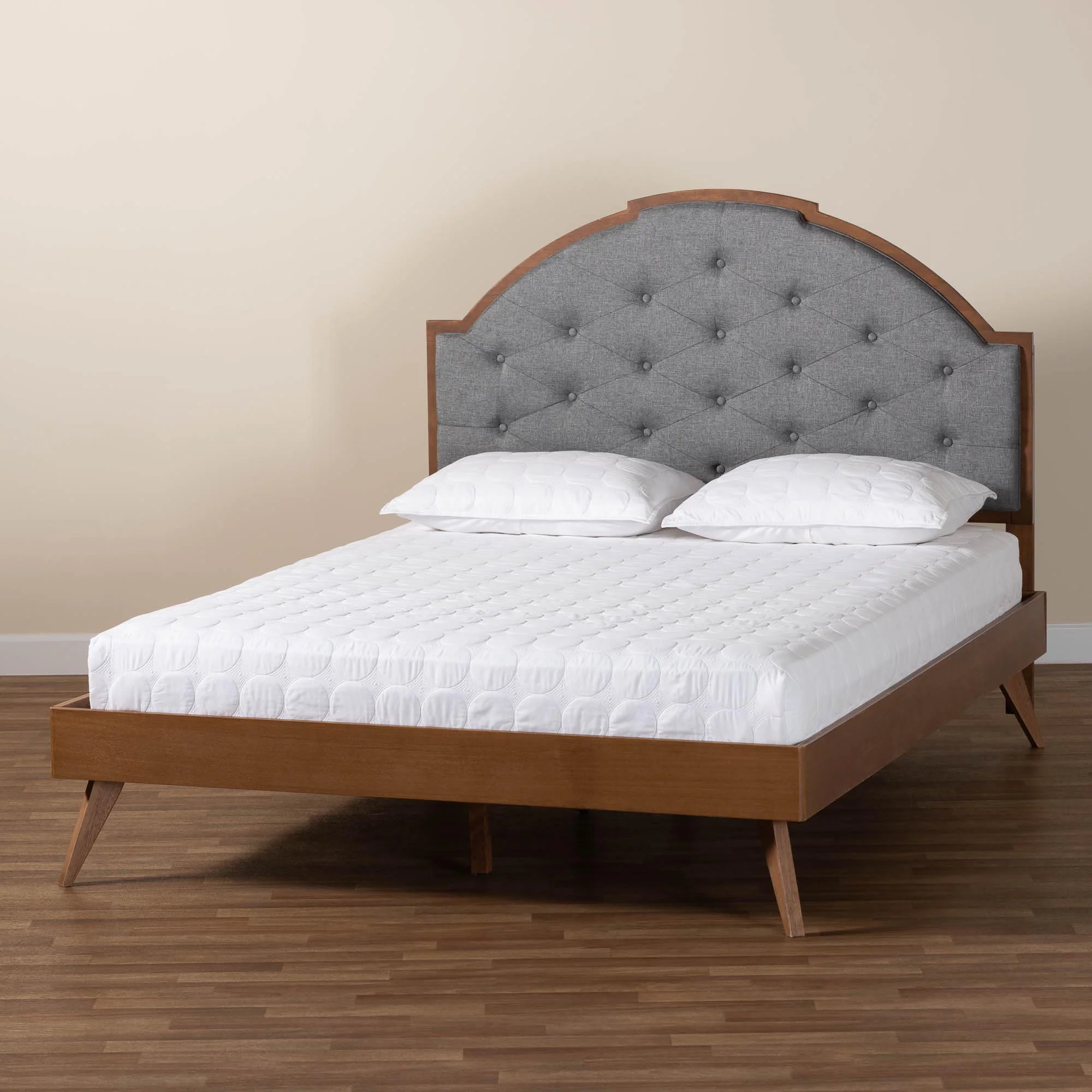 Baxton Studio Blanchard Mid-Century Modern Grey Fabric and Walnut Brown Wood King Size Platform Bed - Image 2