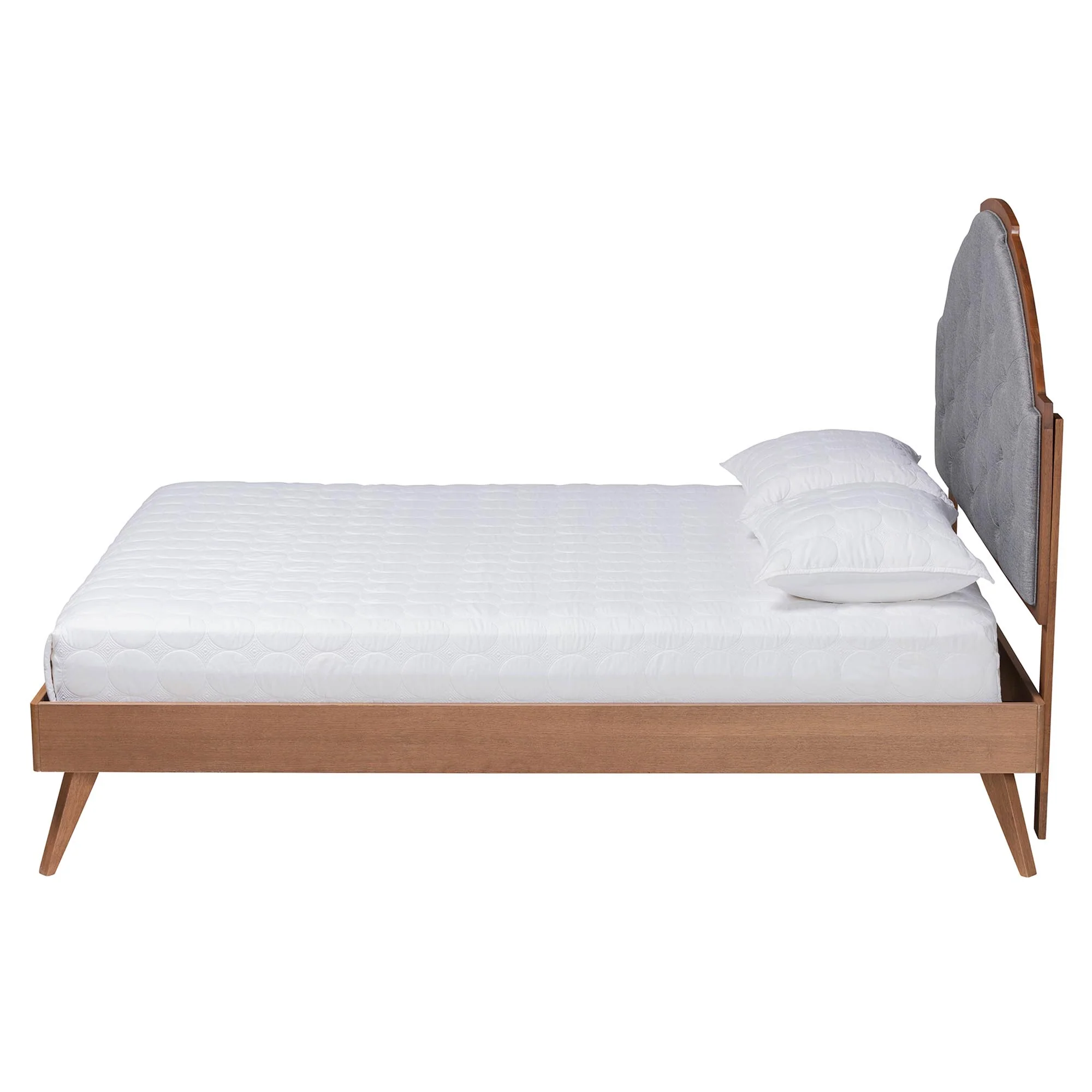Baxton Studio Blanchard Mid-Century Modern Grey Fabric and Walnut Brown Wood King Size Platform Bed - Image 7