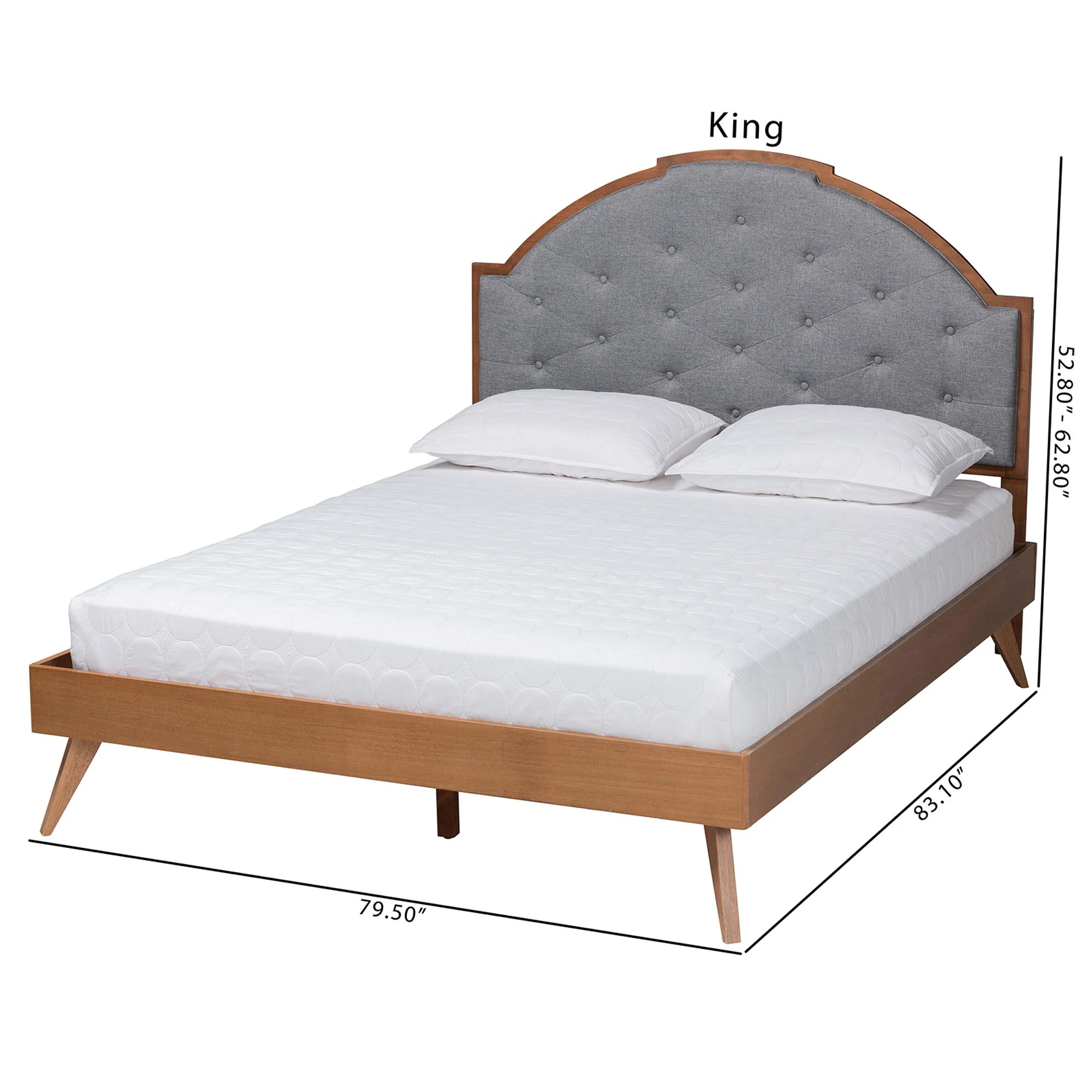 Baxton Studio Blanchard Mid-Century Modern Grey Fabric and Walnut Brown Wood Queen Size Platform Bed - Image 4