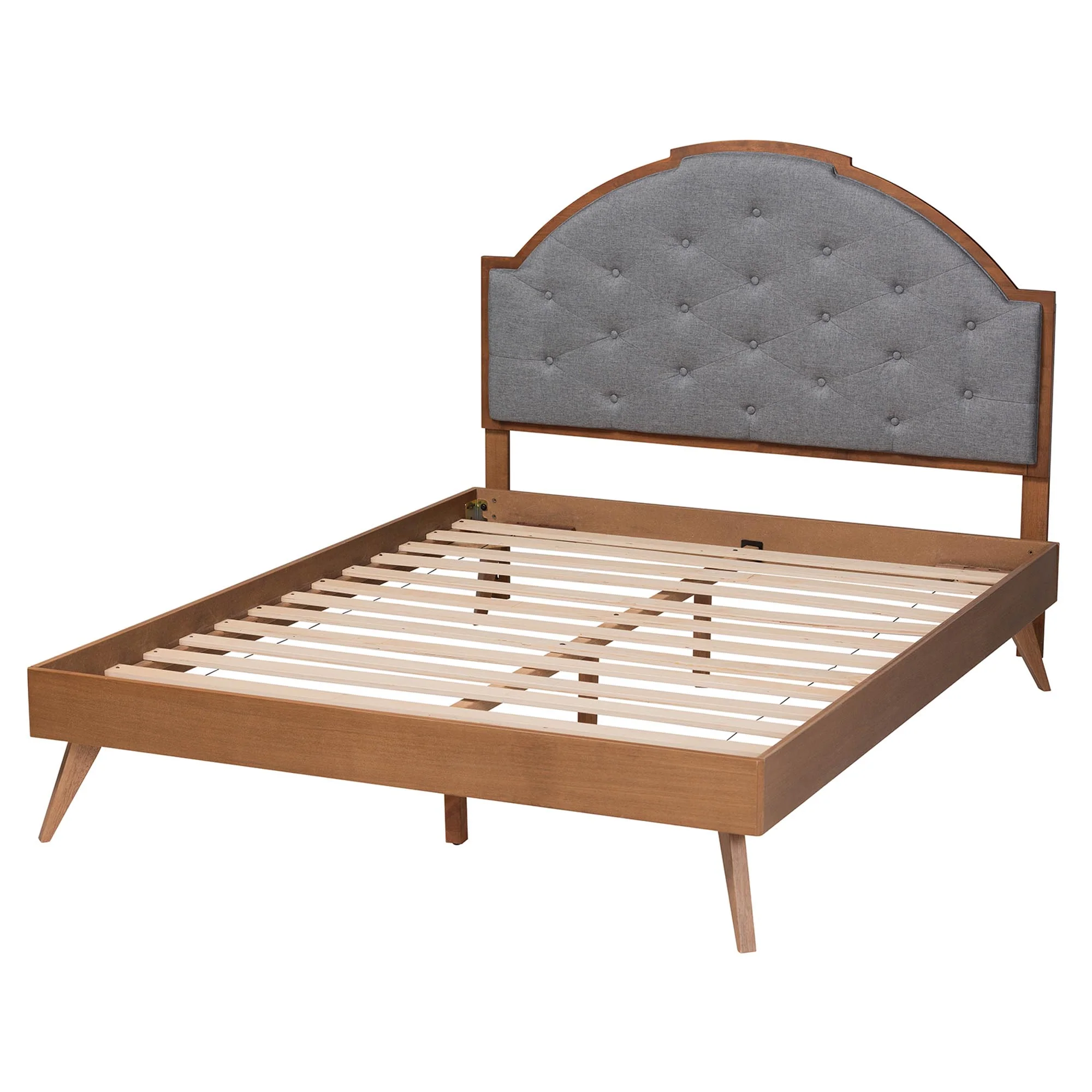 Baxton Studio Blanchard Mid-Century Modern Grey Fabric and Walnut Brown Wood Queen Size Platform Bed - Image 8