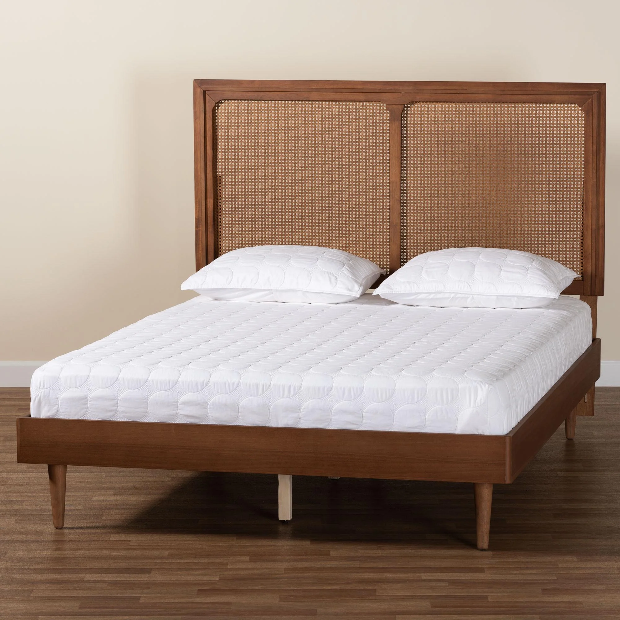 Baxton Studio Boris Mid-Century Modern Ash Walnut Woven Rattan King Size Bed - Image 2