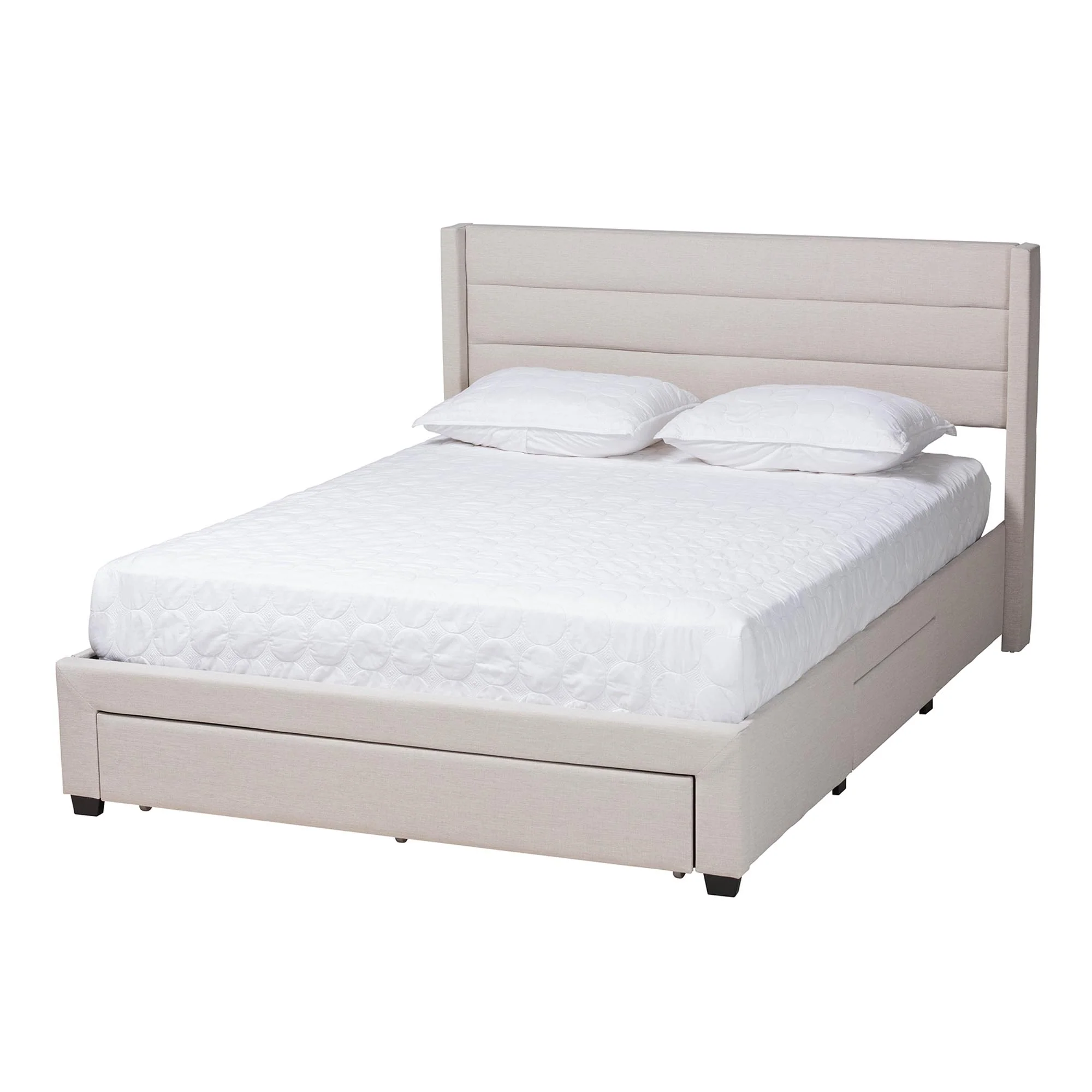 Baxton Studio Braylon Mid-Century Modern Transitional Beige Fabric and Dark Brown Finished Wood Full Size 3-Drawer Storage Platform Bed - Image 2
