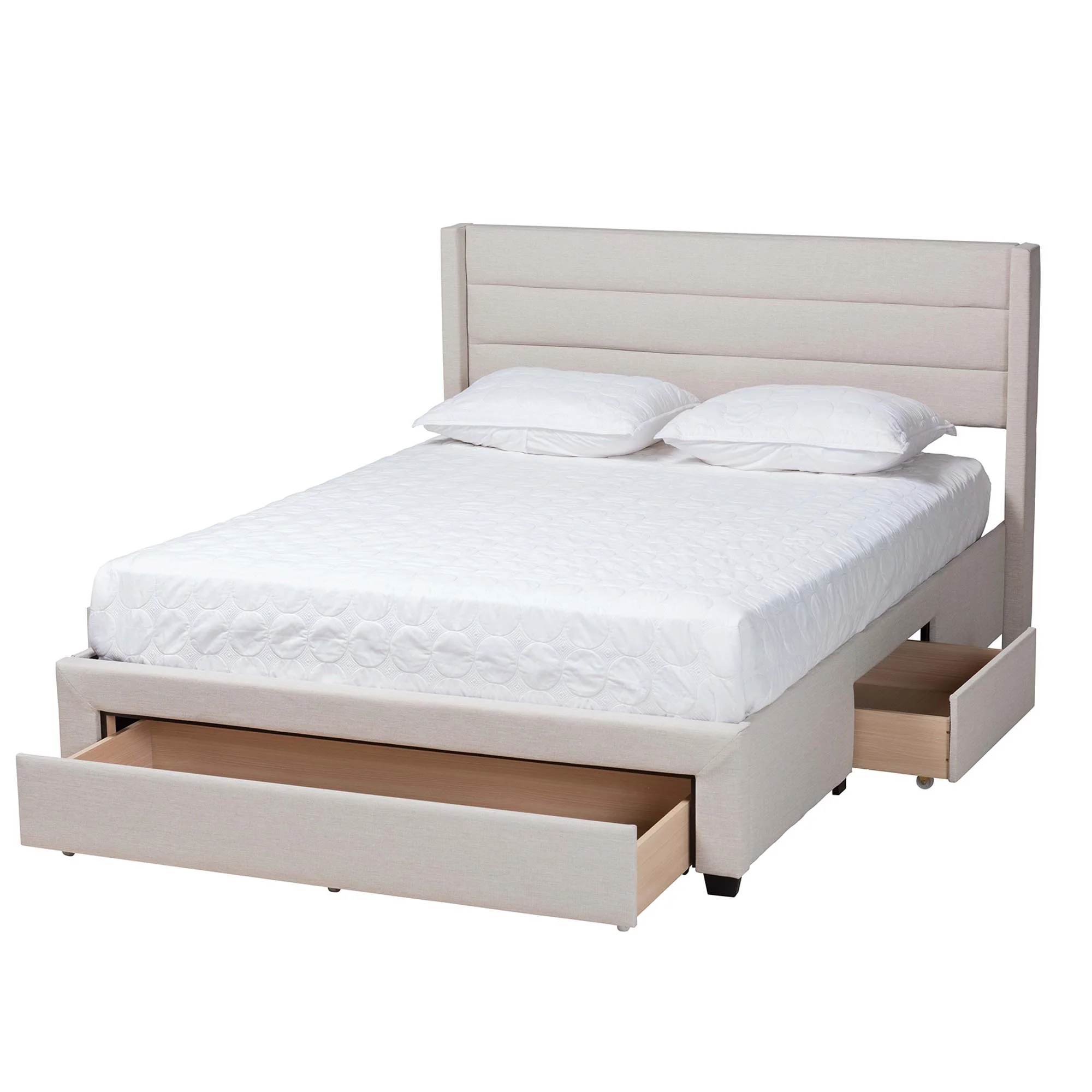 Baxton Studio Braylon Mid-Century Modern Transitional Beige Fabric and Dark Brown Finished Wood Full Size 3-Drawer Storage Platform Bed - Image 3