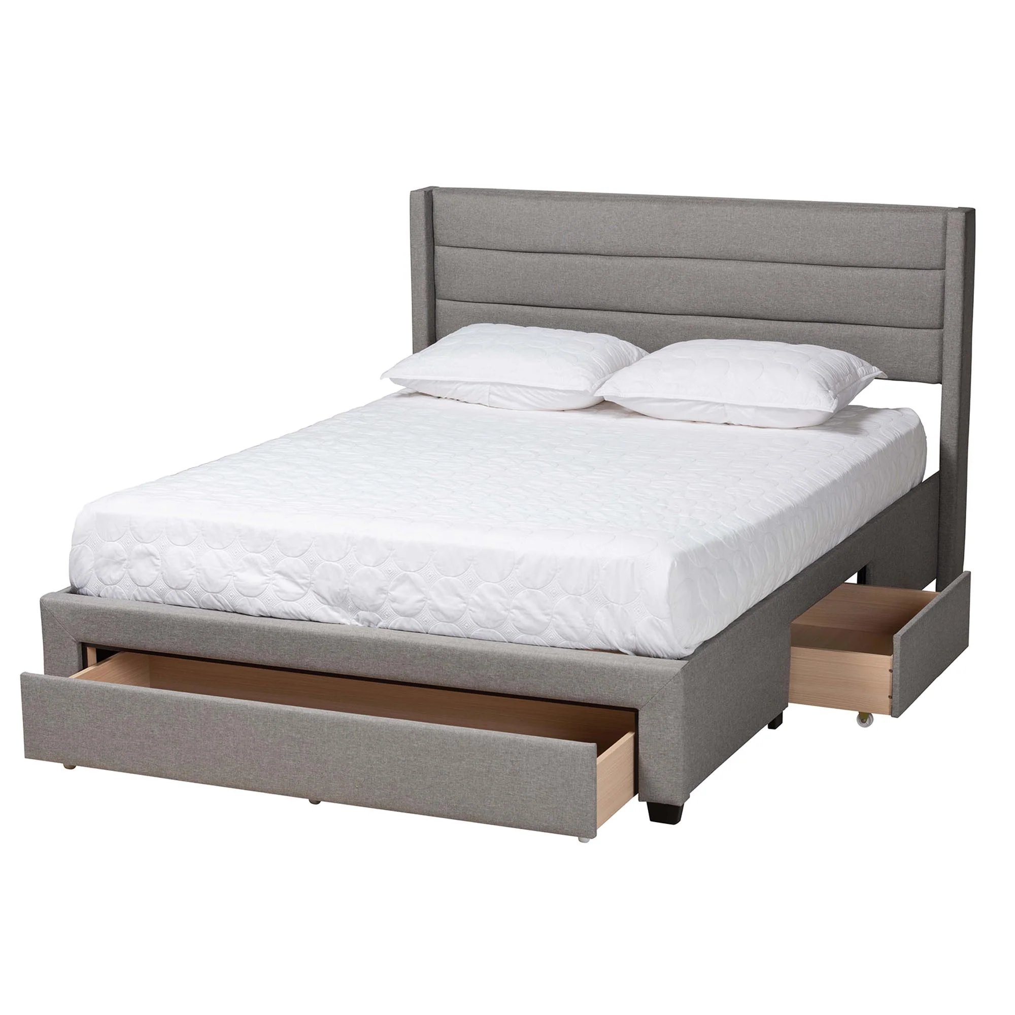 Baxton Studio Braylon Mid-Century Modern Transitional Light Grey Fabric and Dark Brown Finished Wood Queen Size 3-Drawer Storage Platform Bed - Image 3