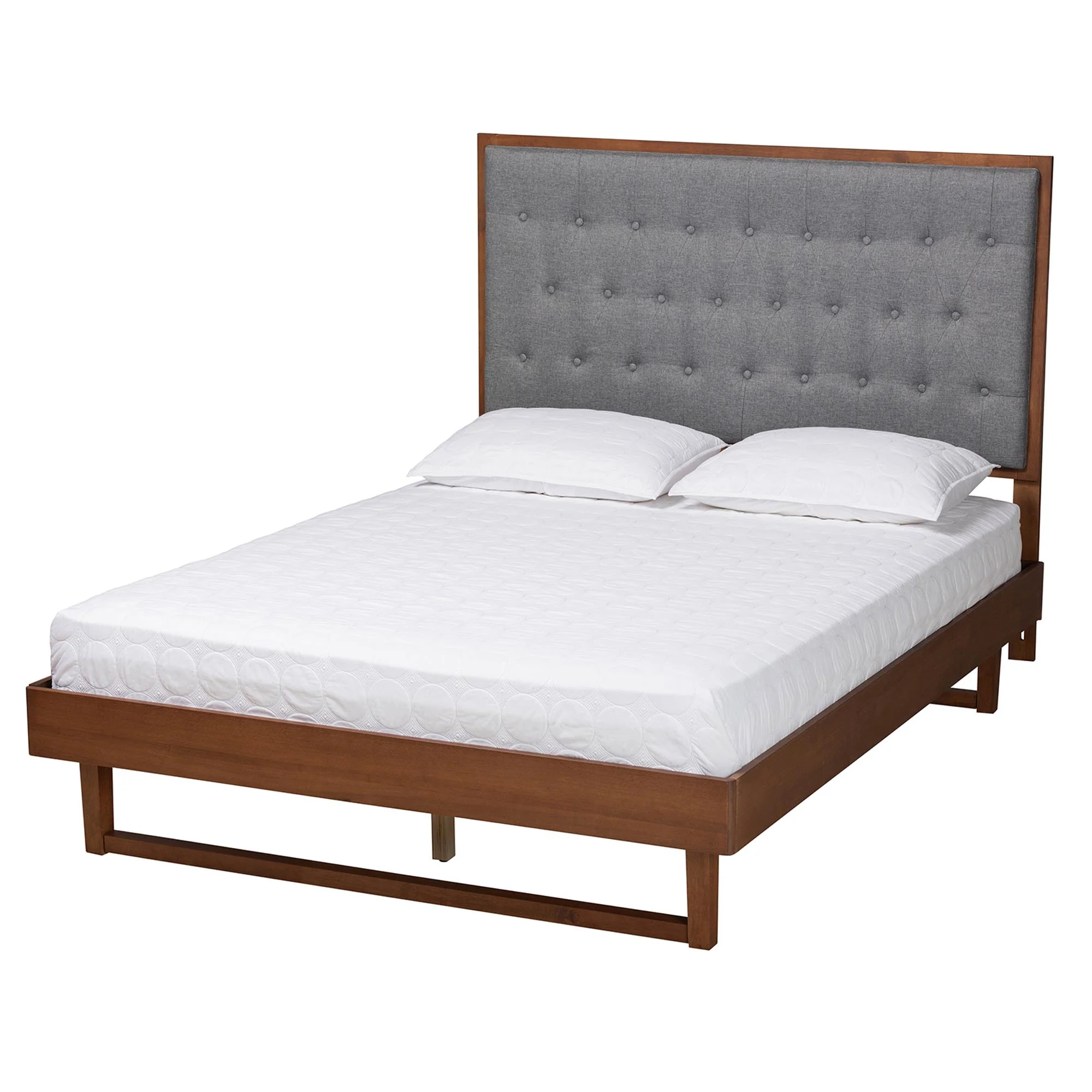 Baxton Studio Bryn Classic and Traditional Grey Fabric and Walnut Brown Finished Wood King Size Platform Bed - Image 6