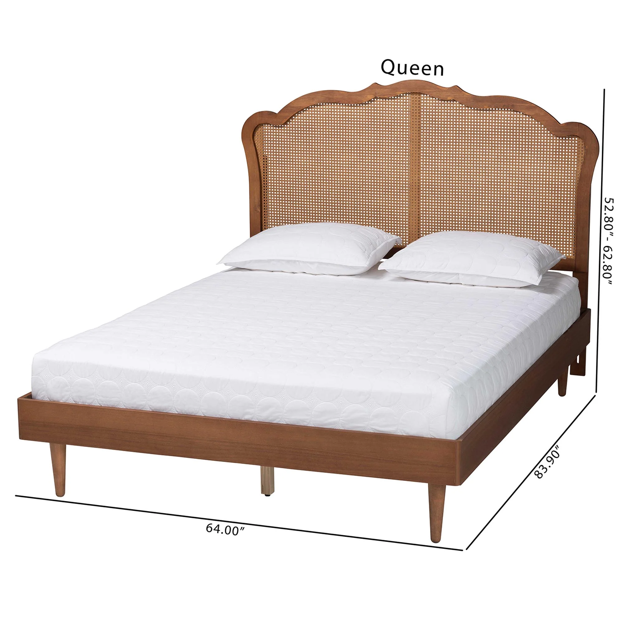 Baxton Studio Camden Mid-Century Walnut Brown Wood and Rattan Queen Size Platform Bed - Image 3