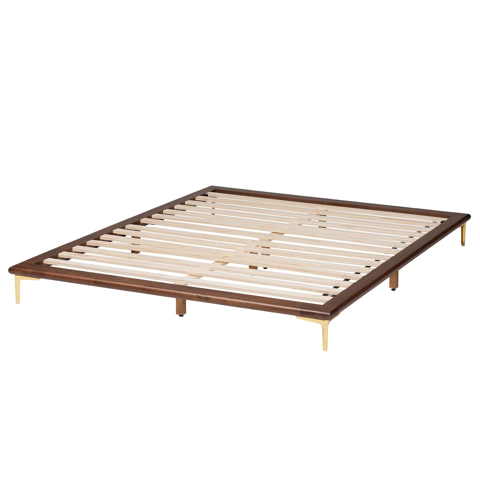 Baxton Studio Channary Mid-Century Modern Transitional Walnut Brown Finished Wood and Gold Metal King Size Bed Frame - Image 4