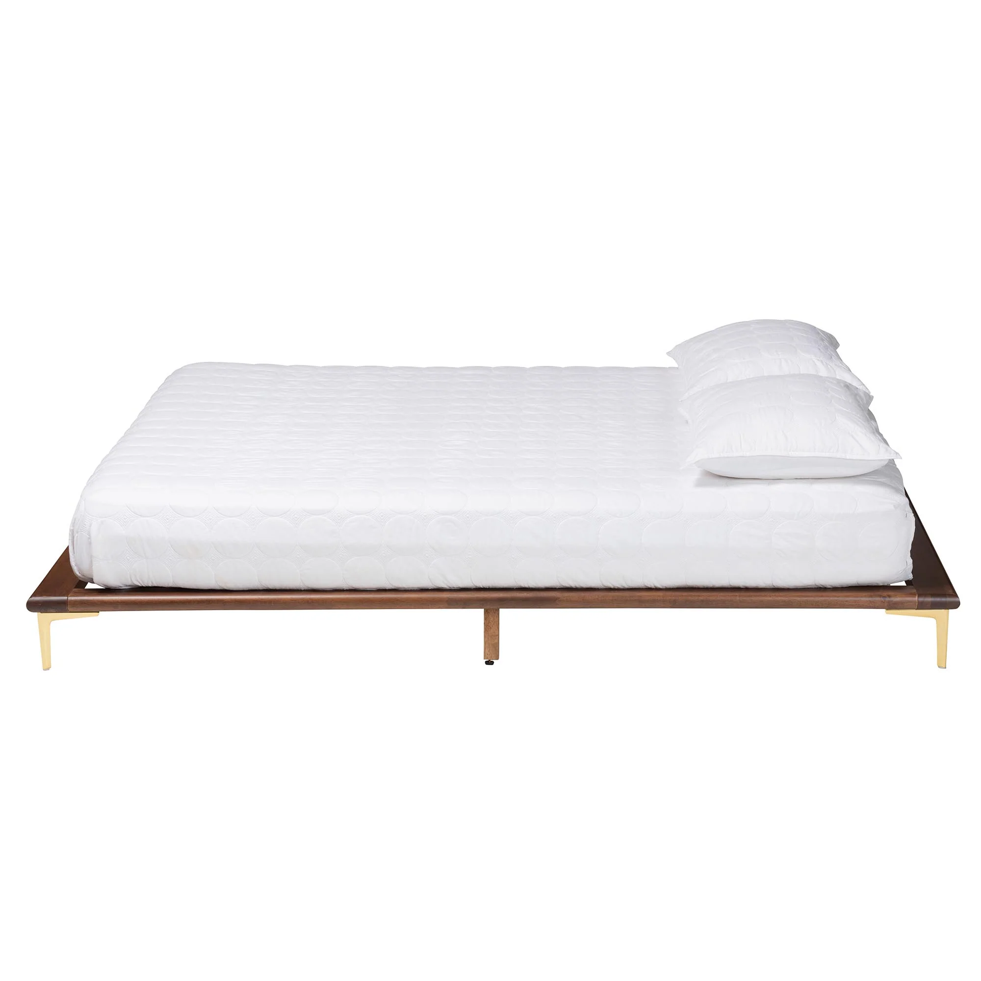 Baxton Studio Channary Mid-Century Modern Transitional Walnut Brown Finished Wood and Gold Metal Queen Size Bed Frame - Image 3