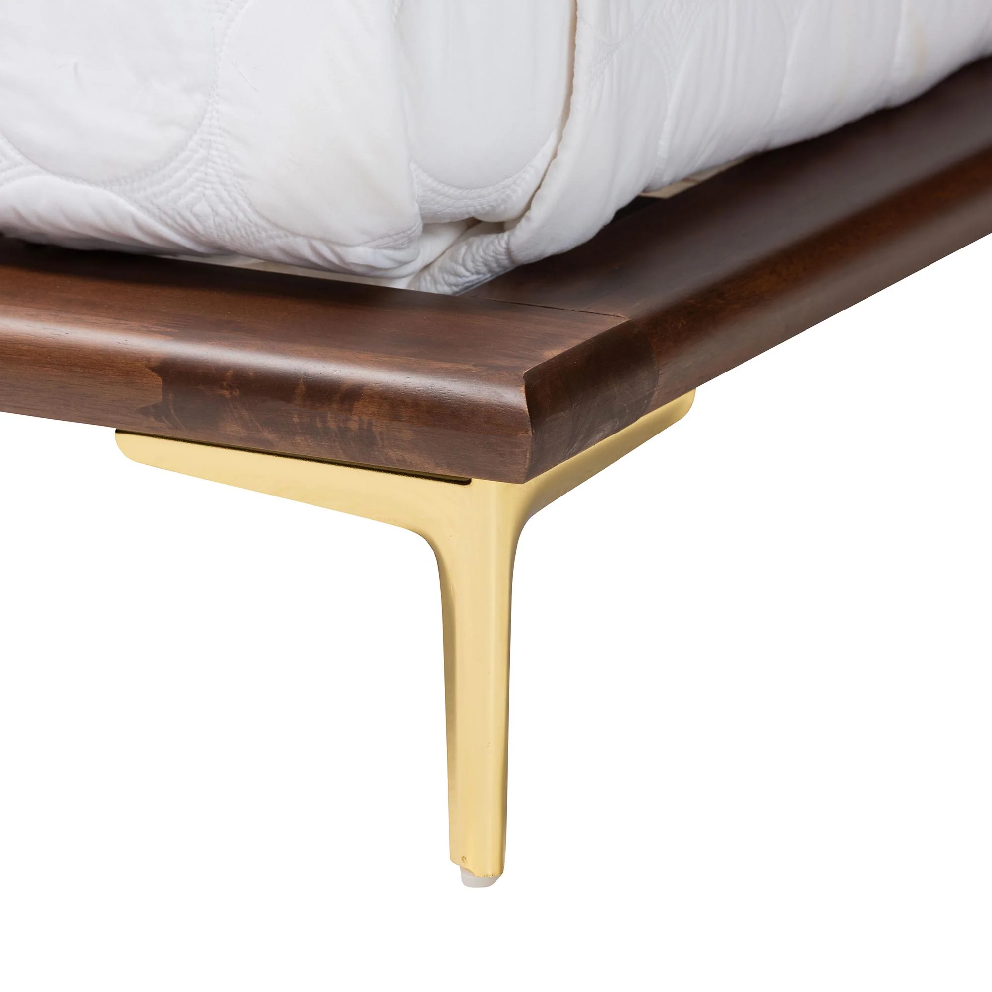 Baxton Studio Channary Mid-Century Modern Transitional Walnut Brown Finished Wood and Gold Metal Queen Size Bed Frame - Image 5