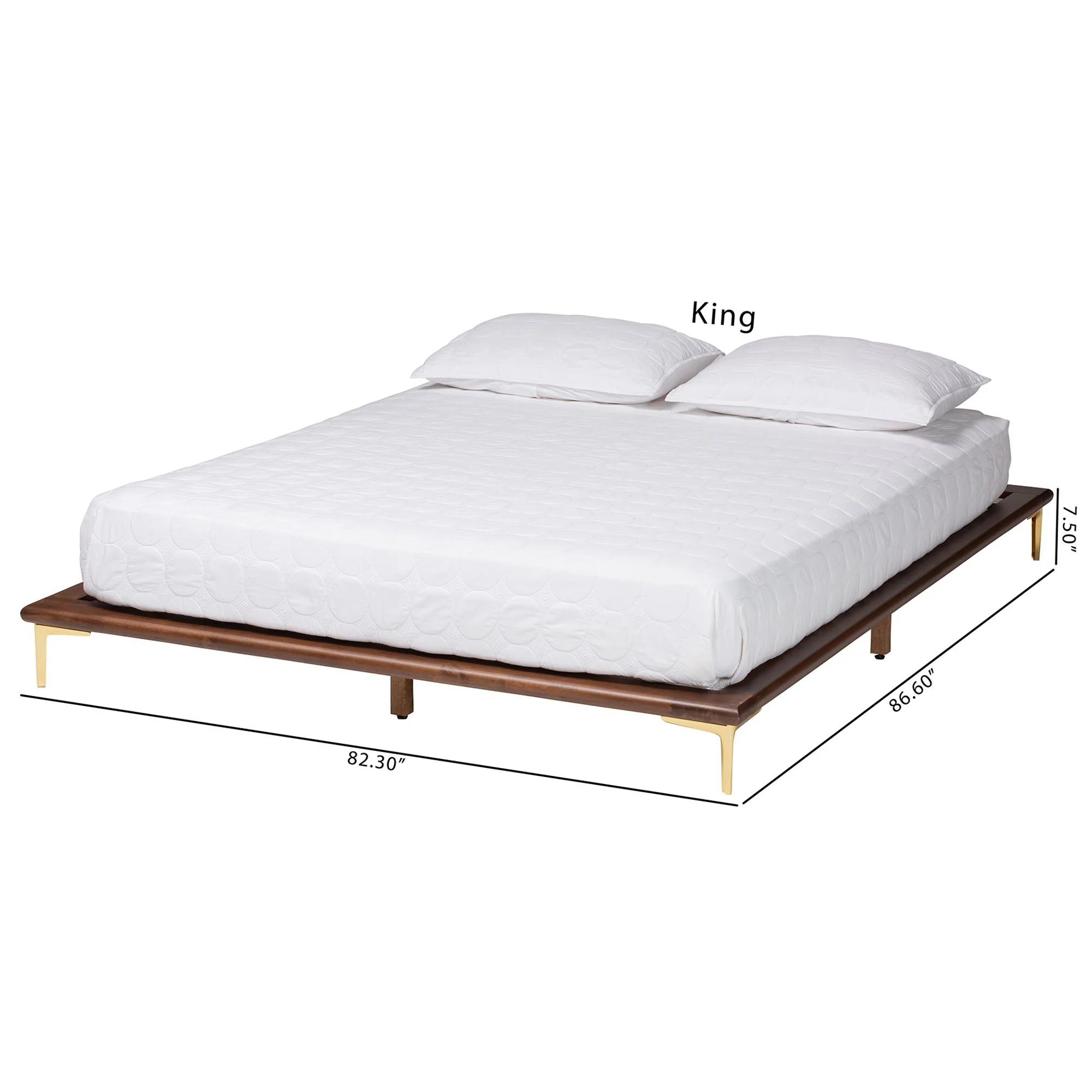 Baxton Studio Channary Mid-Century Modern Transitional Walnut Brown Finished Wood and Gold Metal Queen Size Bed Frame - Image 8