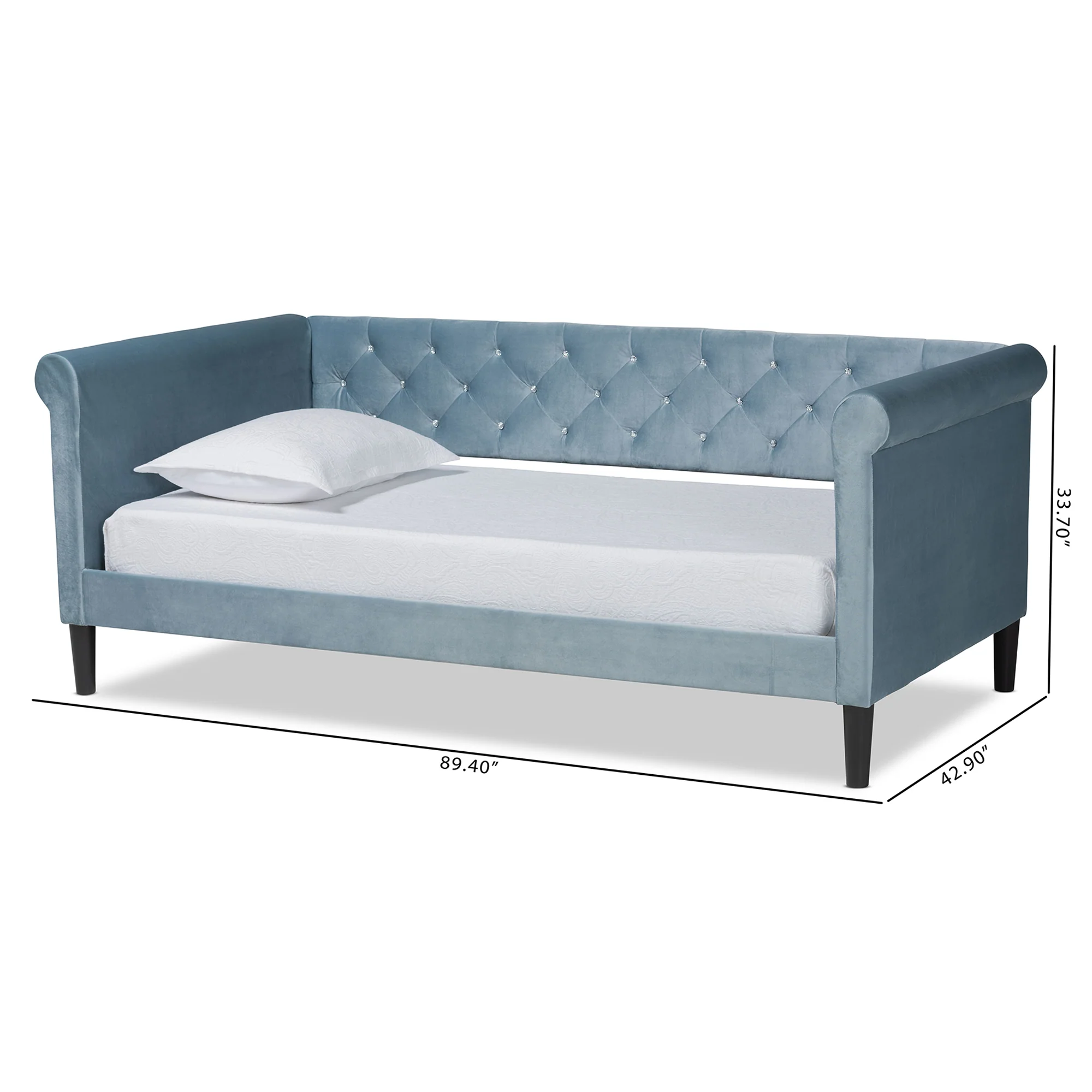 Baxton Studio Cora Modern and Contemporary Light Blue Velvet Fabric Upholstered and Dark Brown Finished Wood Twin Size Daybed - Image 8