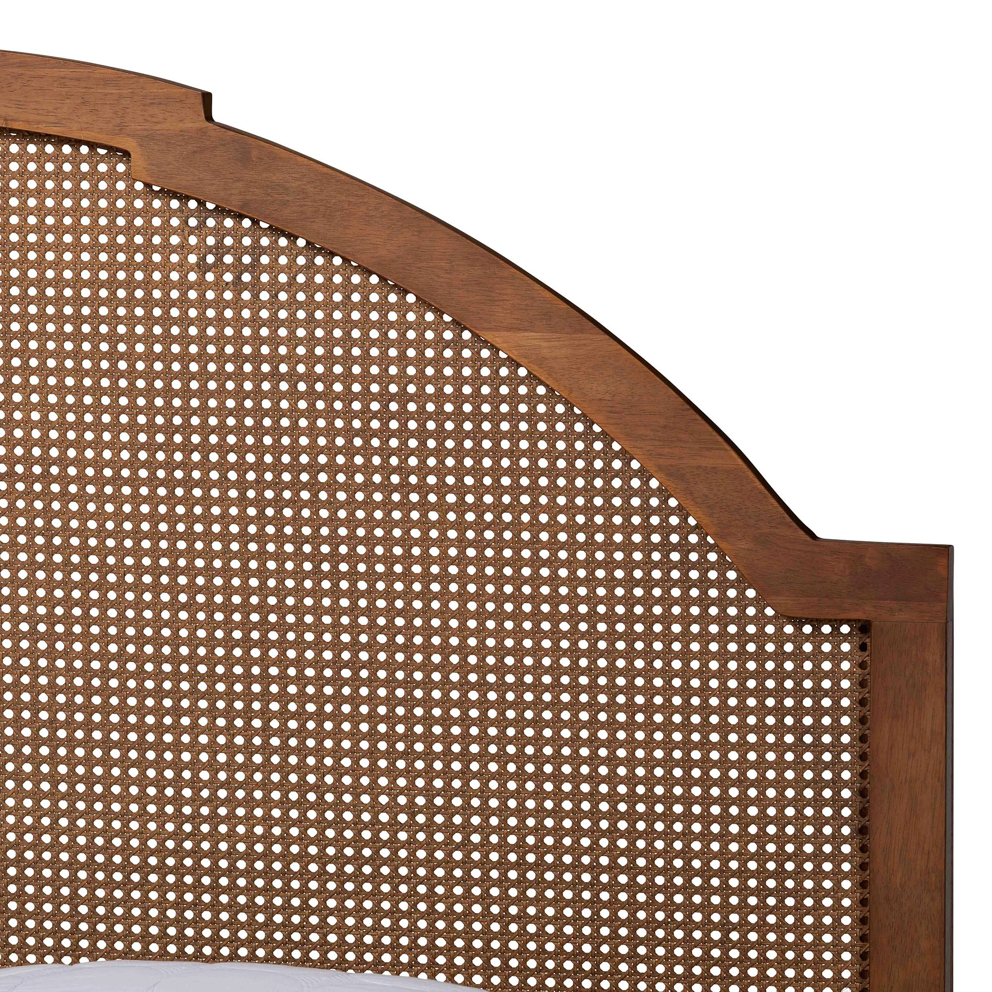 Baxton Studio Darcila Mid-Century Walnut Brown Wood and Rattan King Size Storage Bed - Image 10