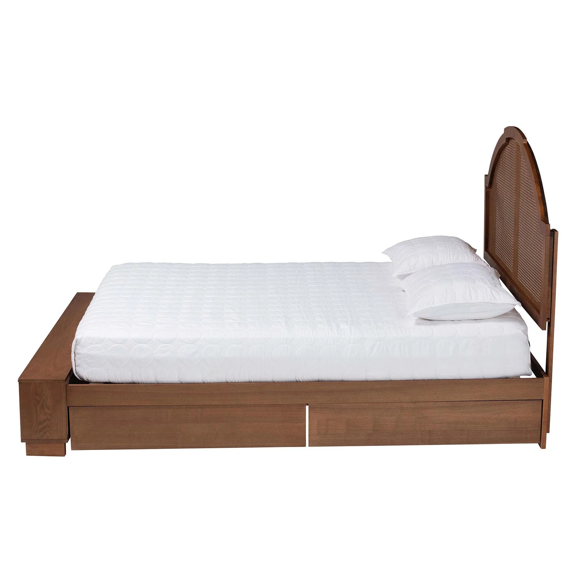 Baxton Studio Darcila Mid-Century Walnut Brown Wood and Rattan Queen Size Storage Bed - Image 7