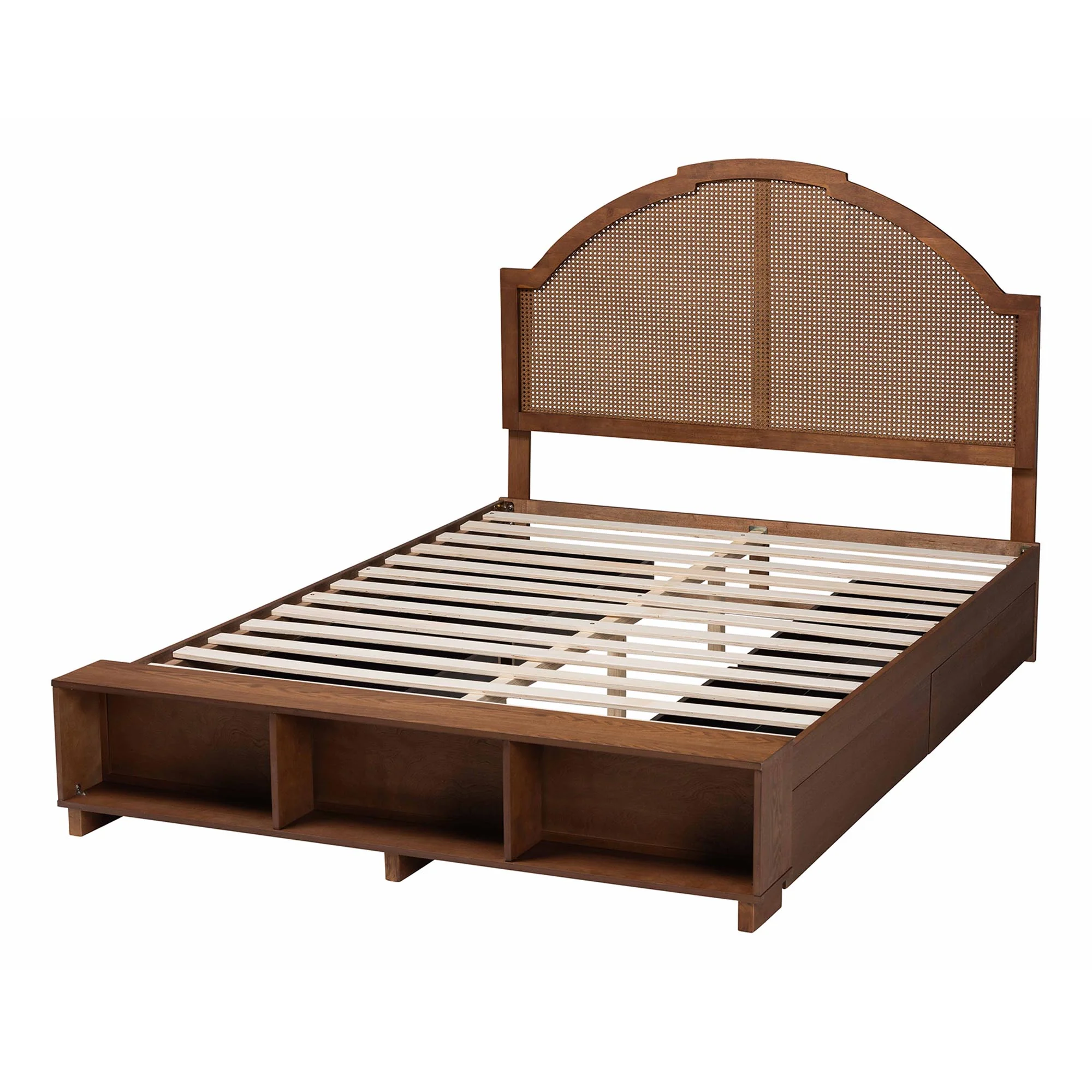Baxton Studio Darcila Mid-Century Walnut Brown Wood and Rattan Queen Size Storage Bed - Image 8