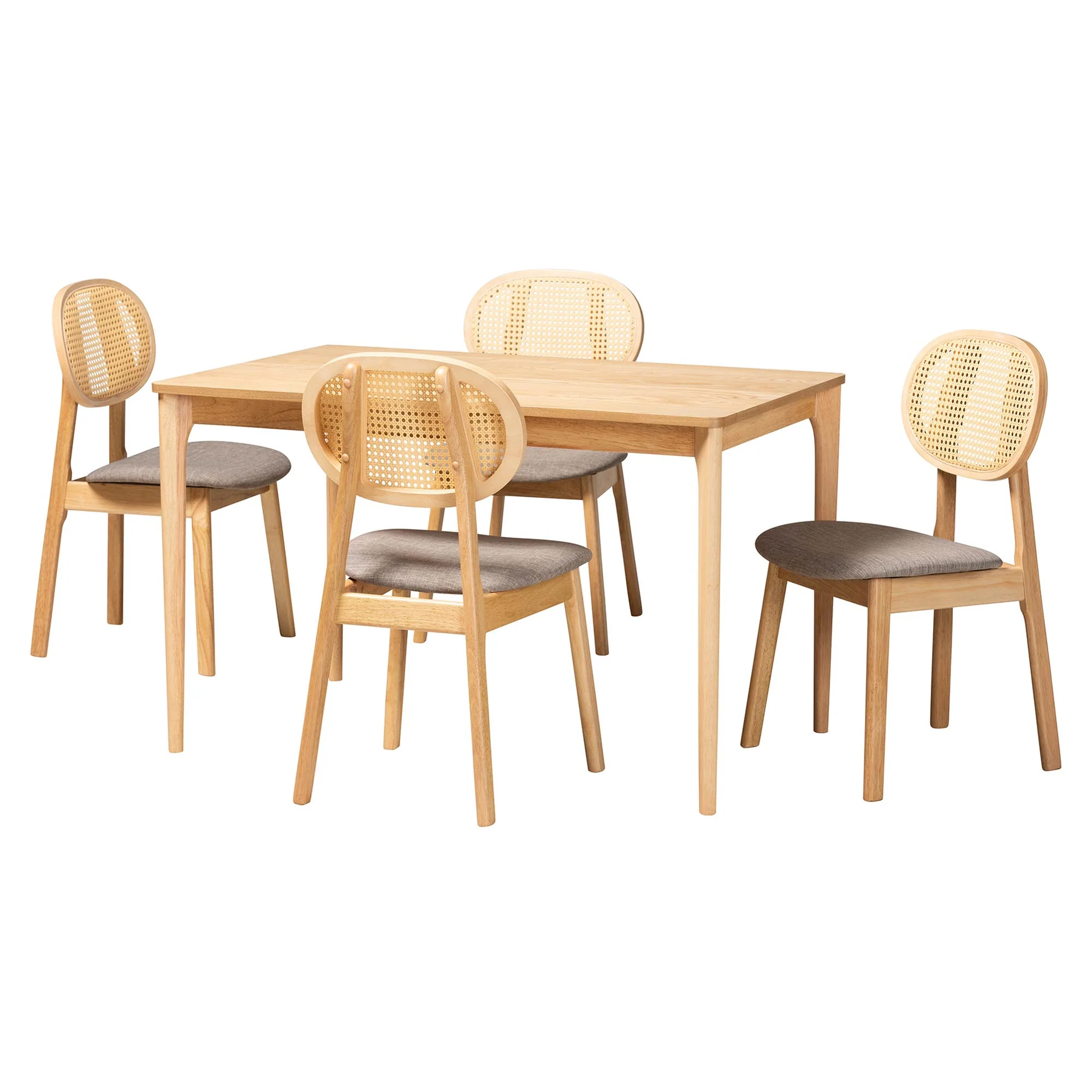 Baxton Studio Darrion Mid-Century Modern Grey Fabric and Natural Oak Finished Wood 5-Piece Dining Set - Image 4