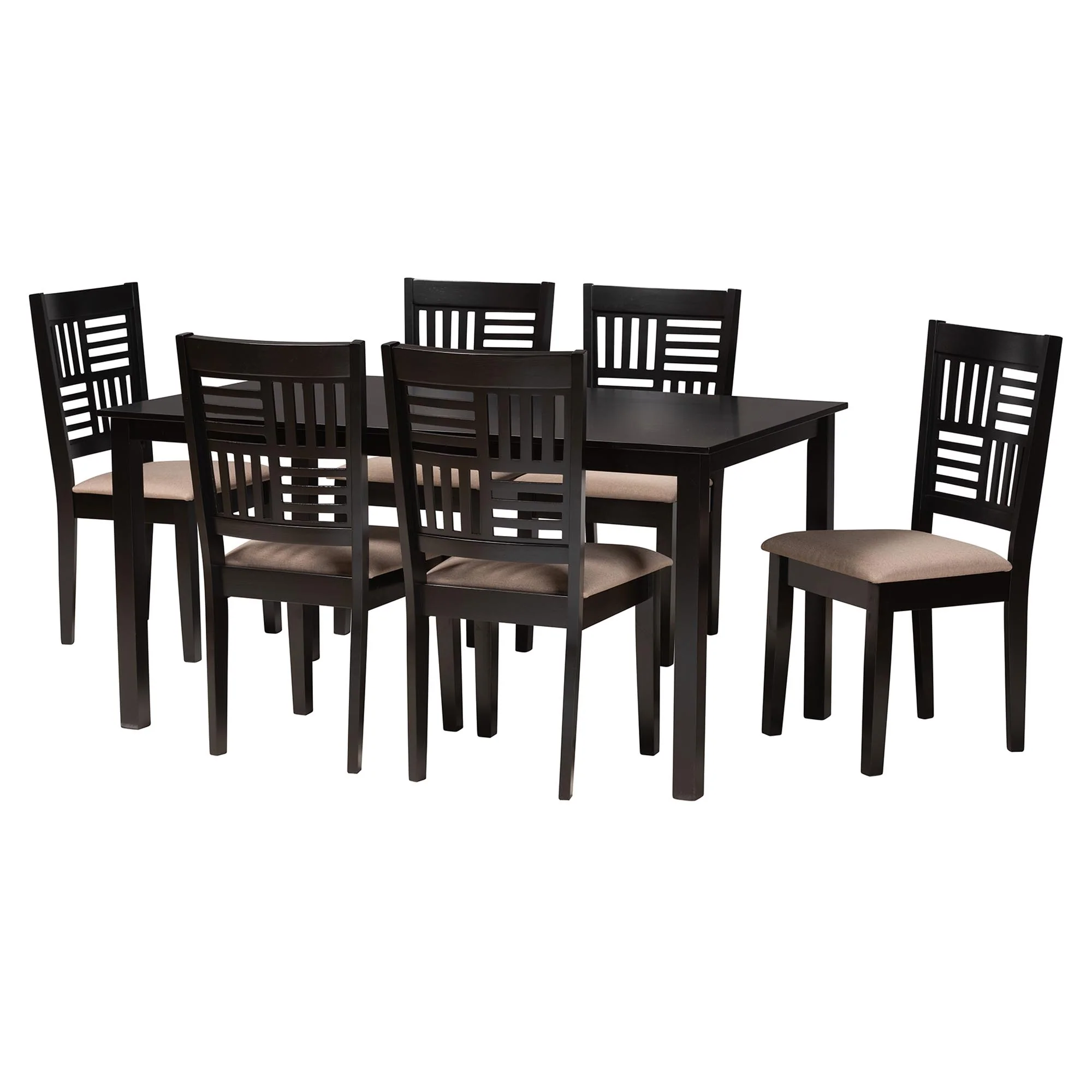 Baxton Studio Deanna Modern Beige Fabric and Dark Brown Finished Wood 7-Piece Dining Set - Image 4