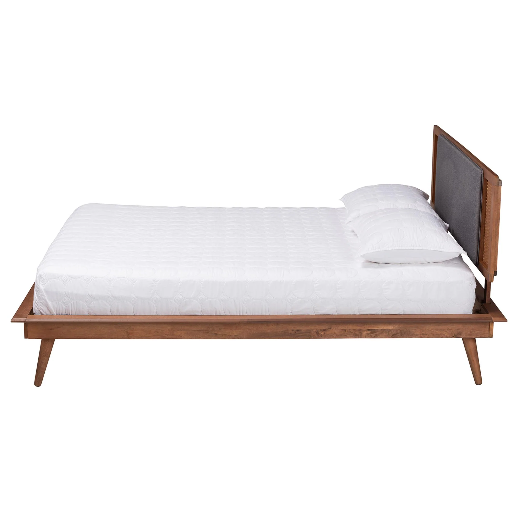 Baxton Studio Delfina Mid-Century Modern Dark Grey Fabric and Walnut Brown Finished Wood King Size Platform Bed - Image 3