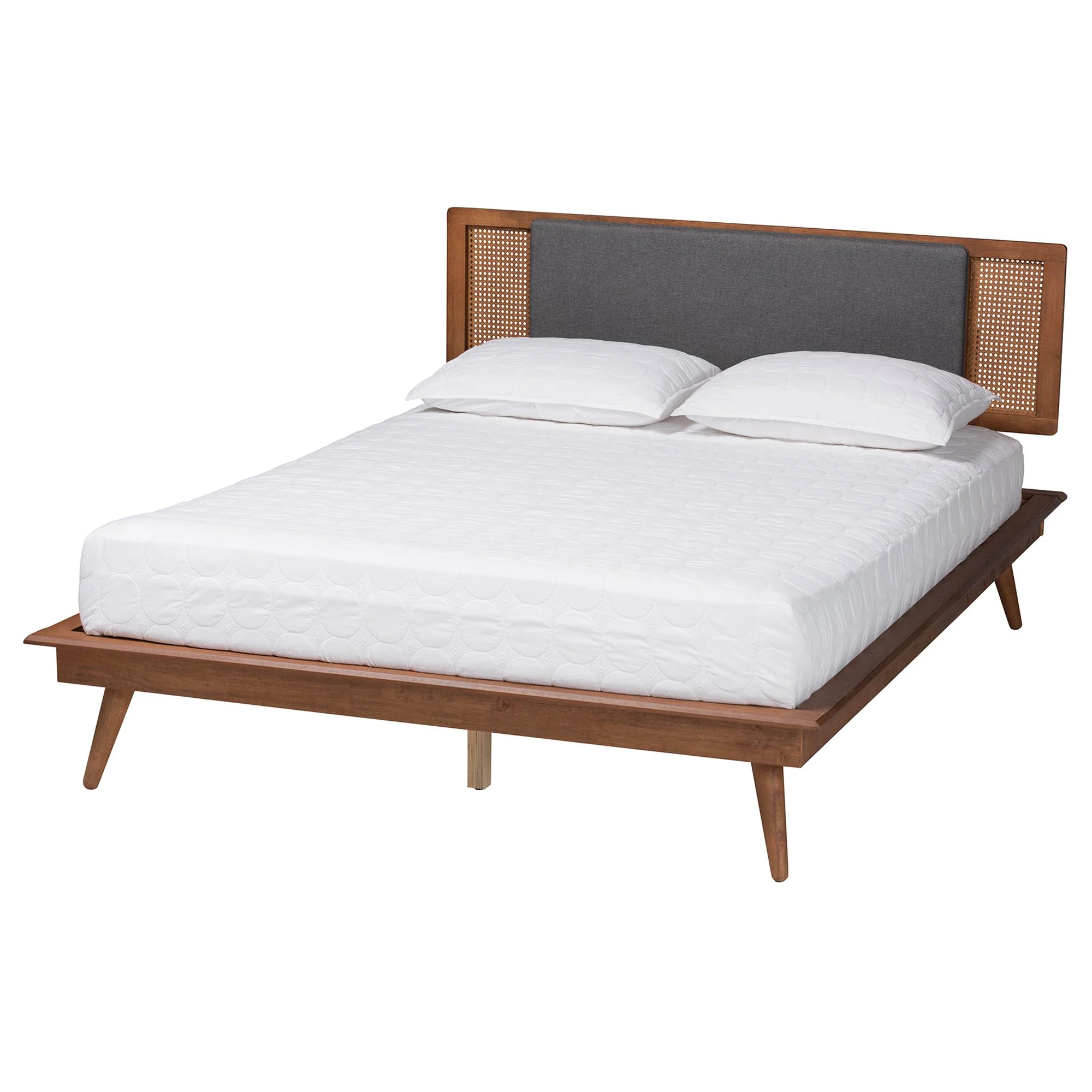 Baxton Studio Delfina Mid-Century Modern Dark Grey Fabric and Walnut Brown Finished Wood Queen Size Platform Bed - Image 6