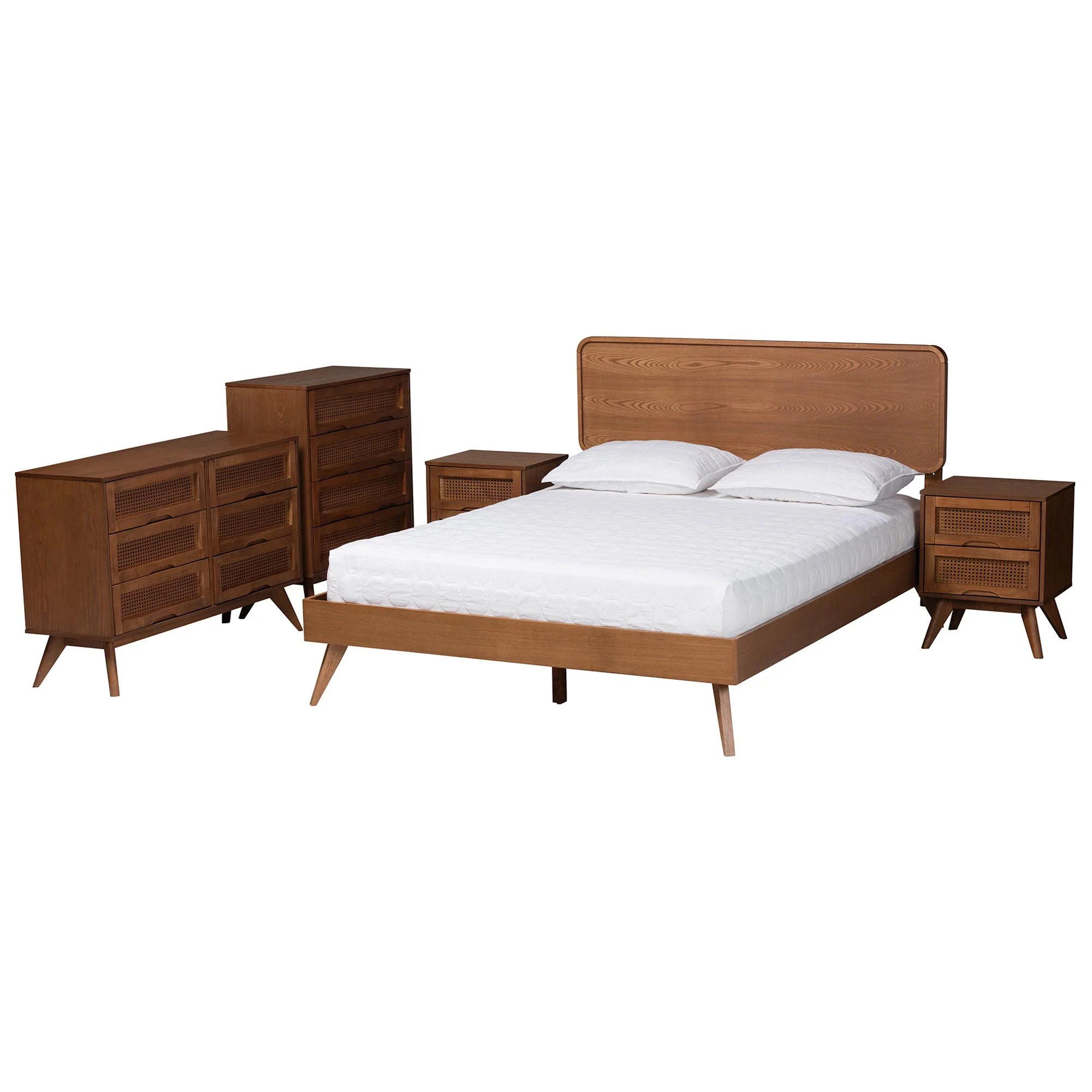 Baxton Studio Demeter Mid-Century Modern Walnut Brown Finished Wood Full Size 5-Piece Bedroom Set - Image 2