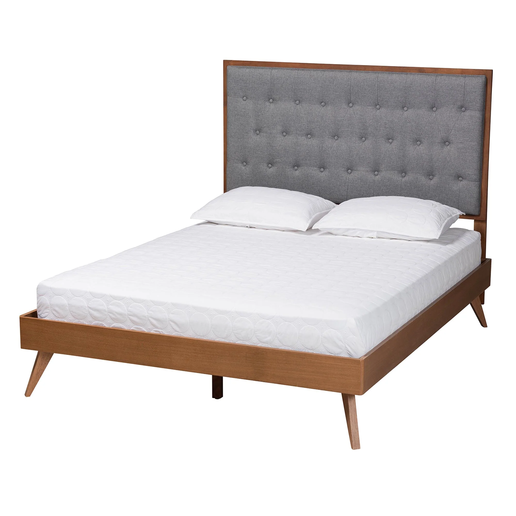 Baxton Studio Dericia Classic and Traditional Grey Fabric and Walnut Brown Finished Wood King Size Platform Bed - Image 6