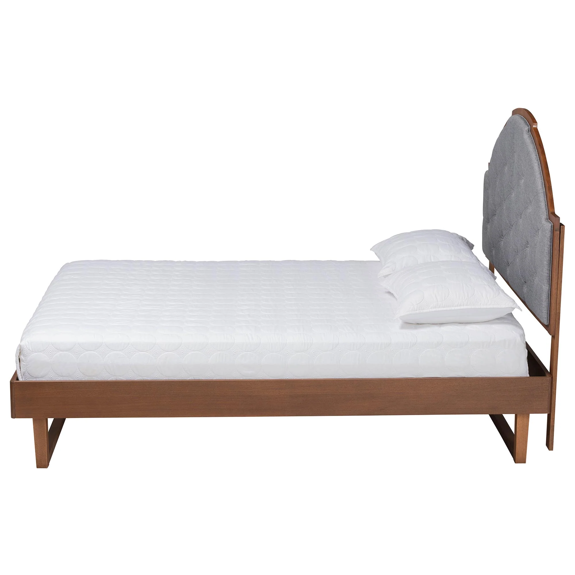 Baxton Studio Douglas Mid-Century Modern Grey Fabric and Walnut Brown Wood Queen Size Platform Bed - Image 7