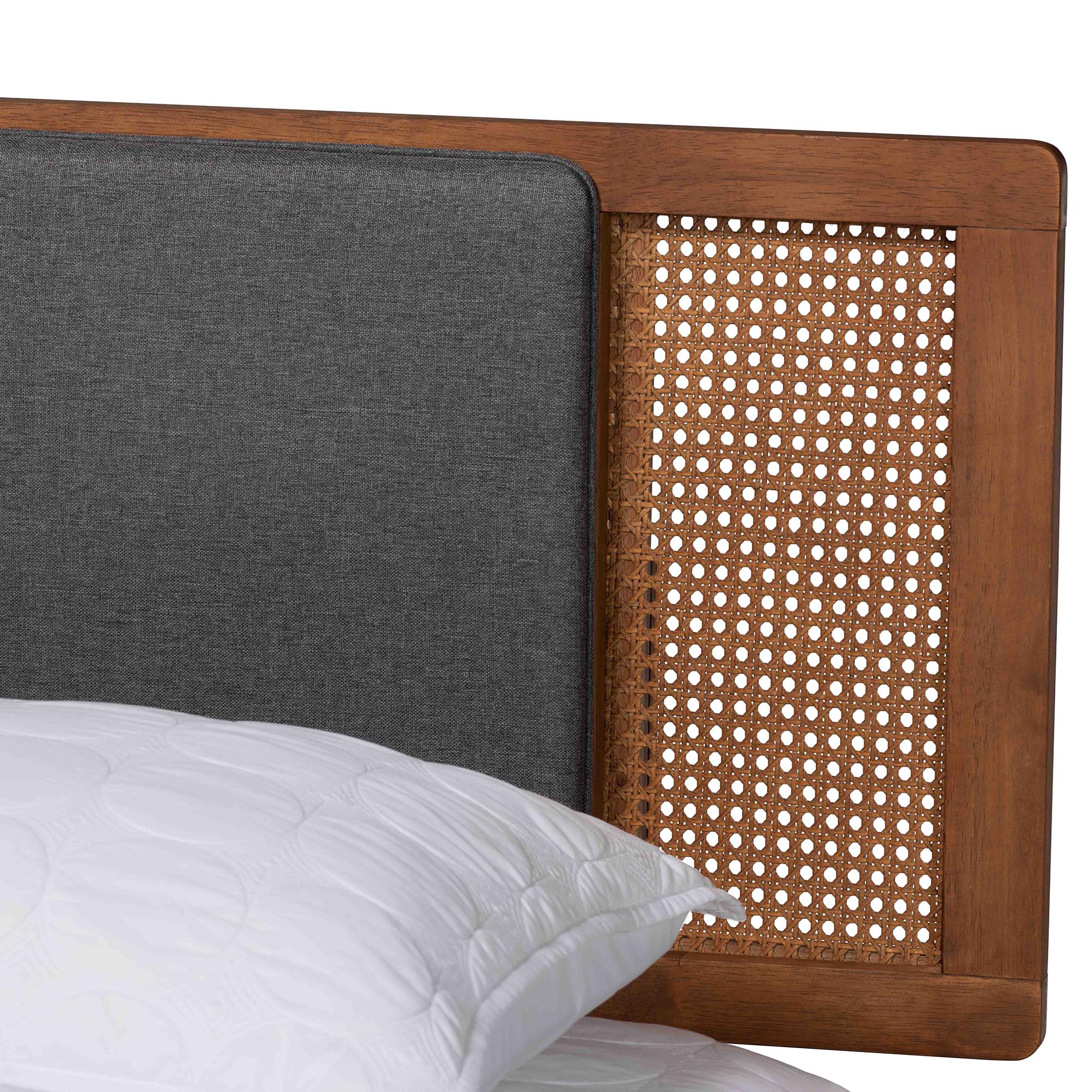 Baxton Studio Eliseo Mid-Century Modern Dark Grey Fabric and Walnut Brown Finished Wood Full Size Platform Bed - Image 5