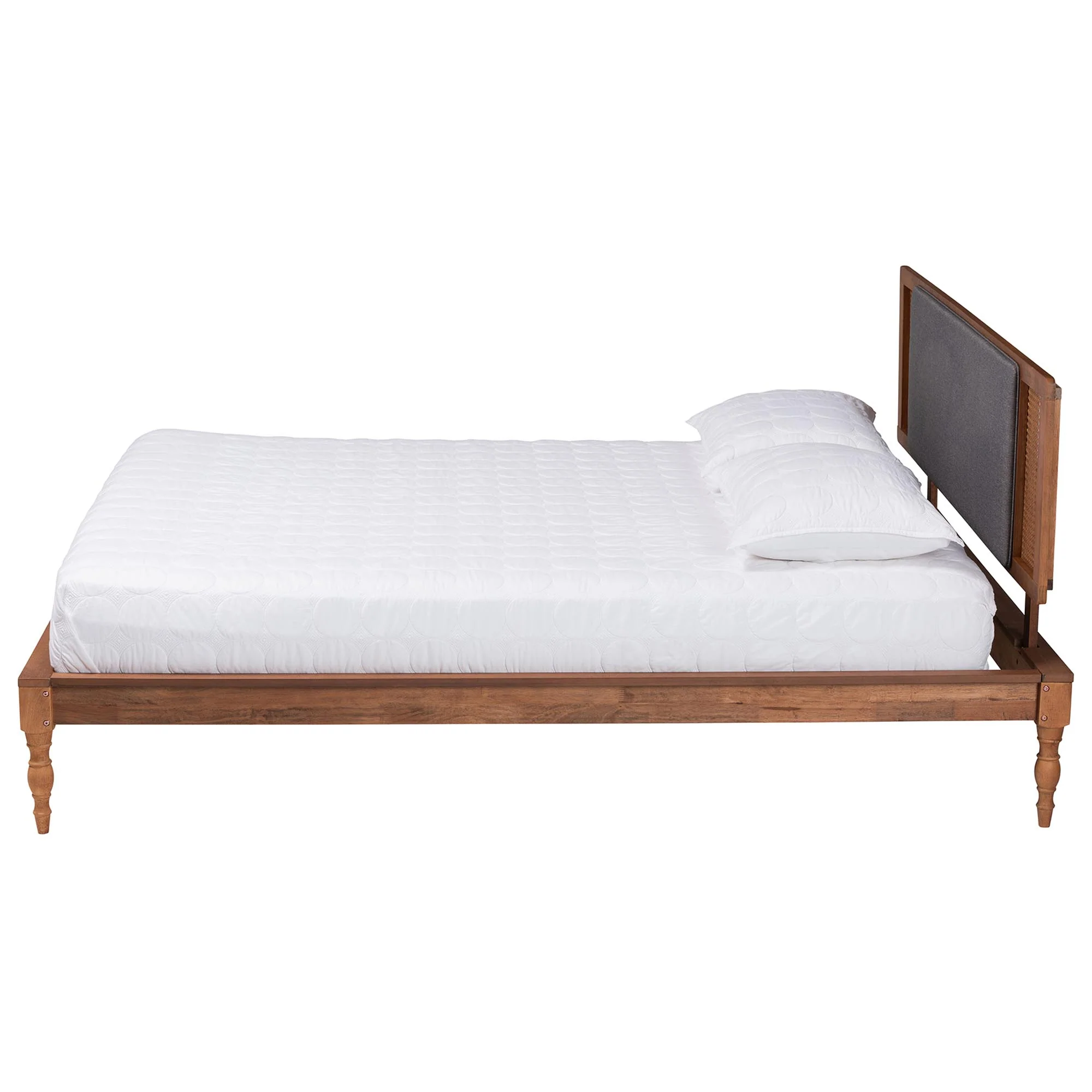 Baxton Studio Eliseo Mid-Century Modern Dark Grey Fabric and Walnut Brown Finished Wood King Size Platform Bed - Image 7