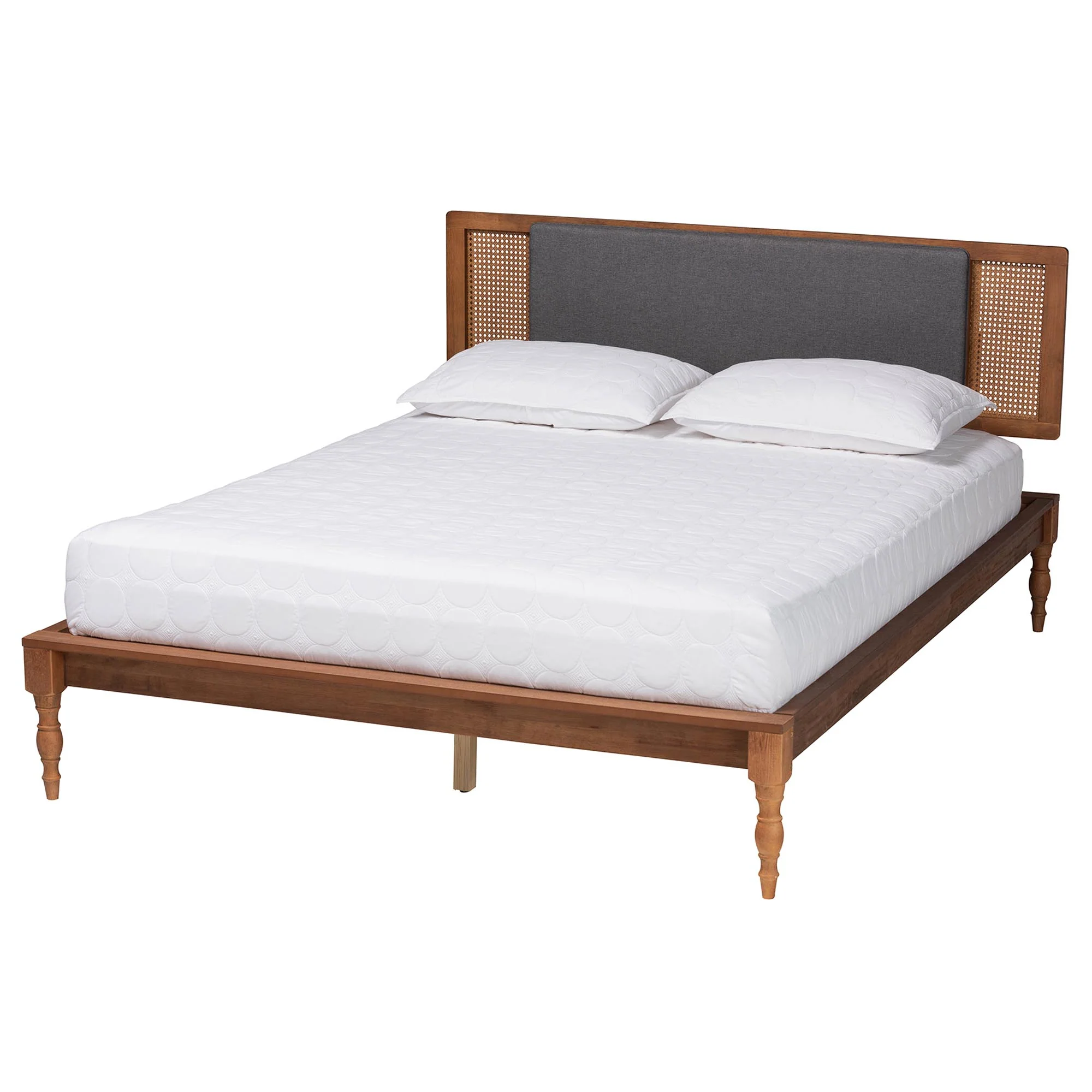 Baxton Studio Eliseo Mid-Century Modern Dark Grey Fabric and Walnut Brown Finished Wood Queen Size Platform Bed - Image 2