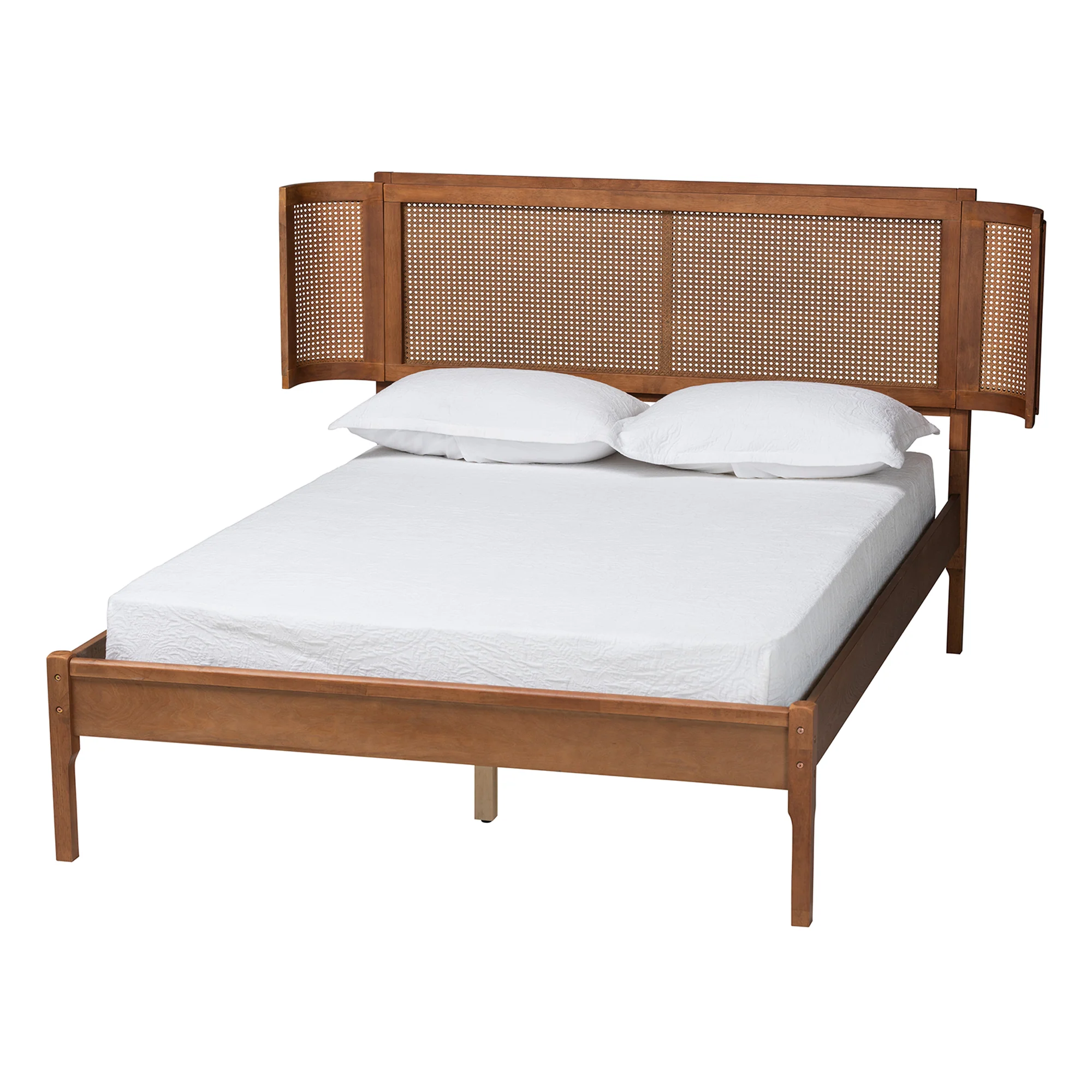 Baxton Studio Eridian Mid-Century Modern Walnut Brown Finished Wood and Natural Rattan Full Size Platform Bed - Image 2