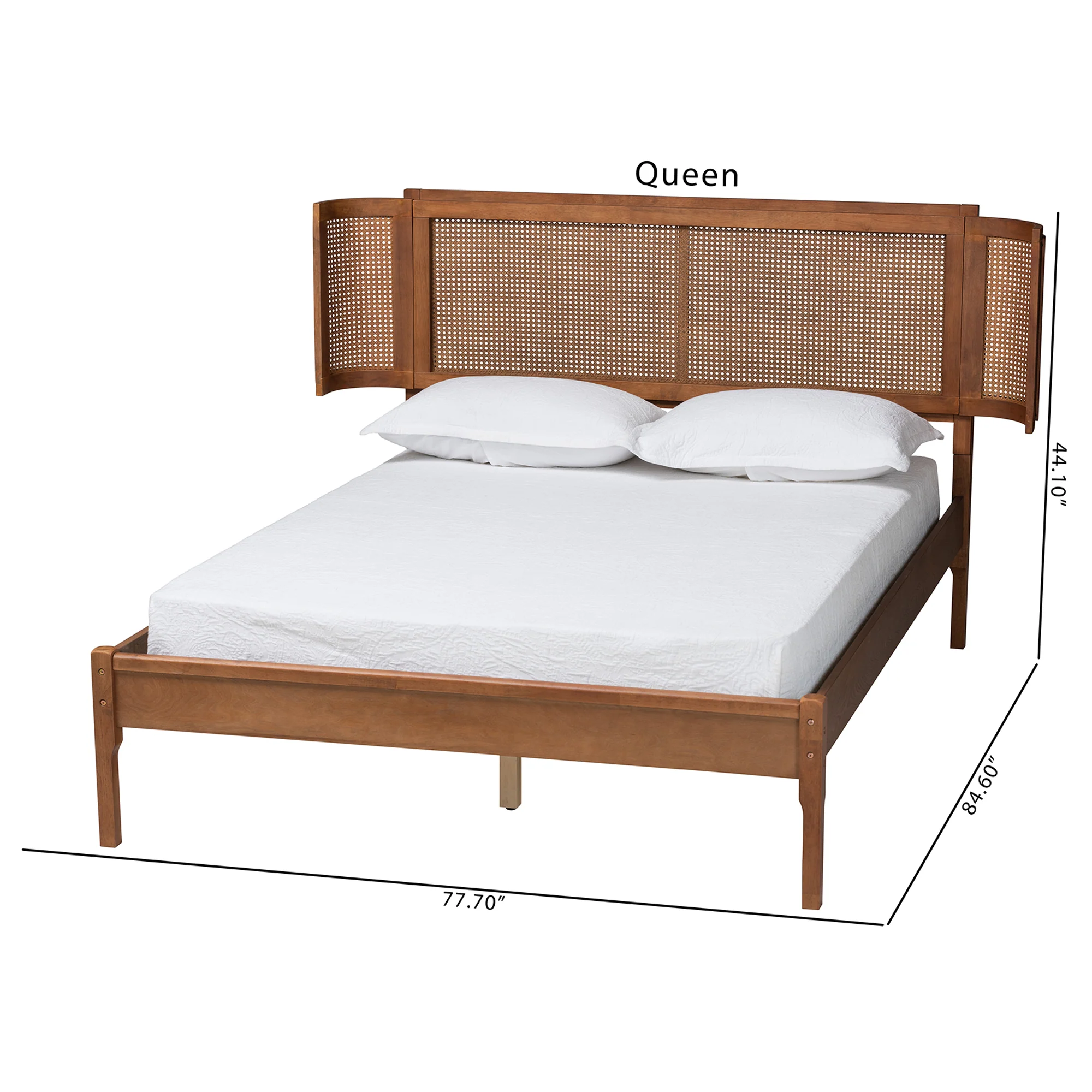 Baxton Studio Eridian Mid-Century Modern Walnut Brown Finished Wood and Natural Rattan Full Size Platform Bed - Image 9
