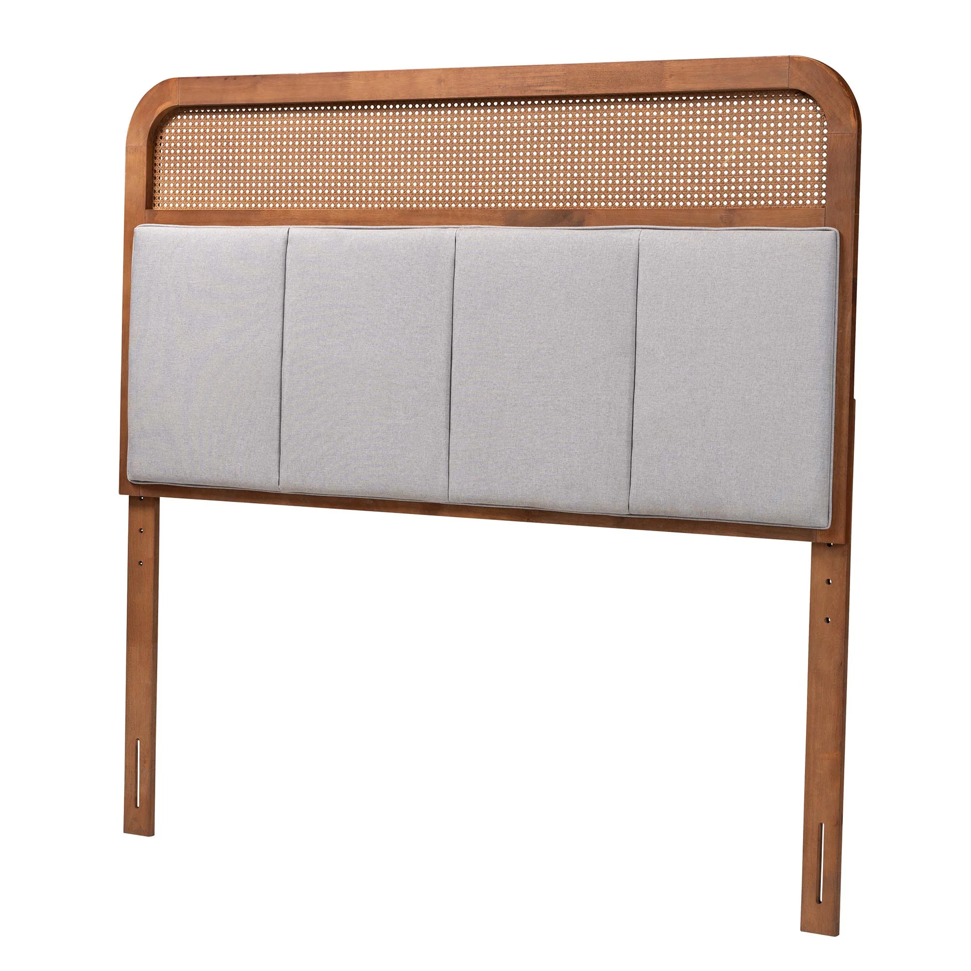 Baxton Studio Esti Mid-Century Modern Light Grey Fabric and Ash Walnut Finished Wood Queen Size Headboard with Rattan - Image 2