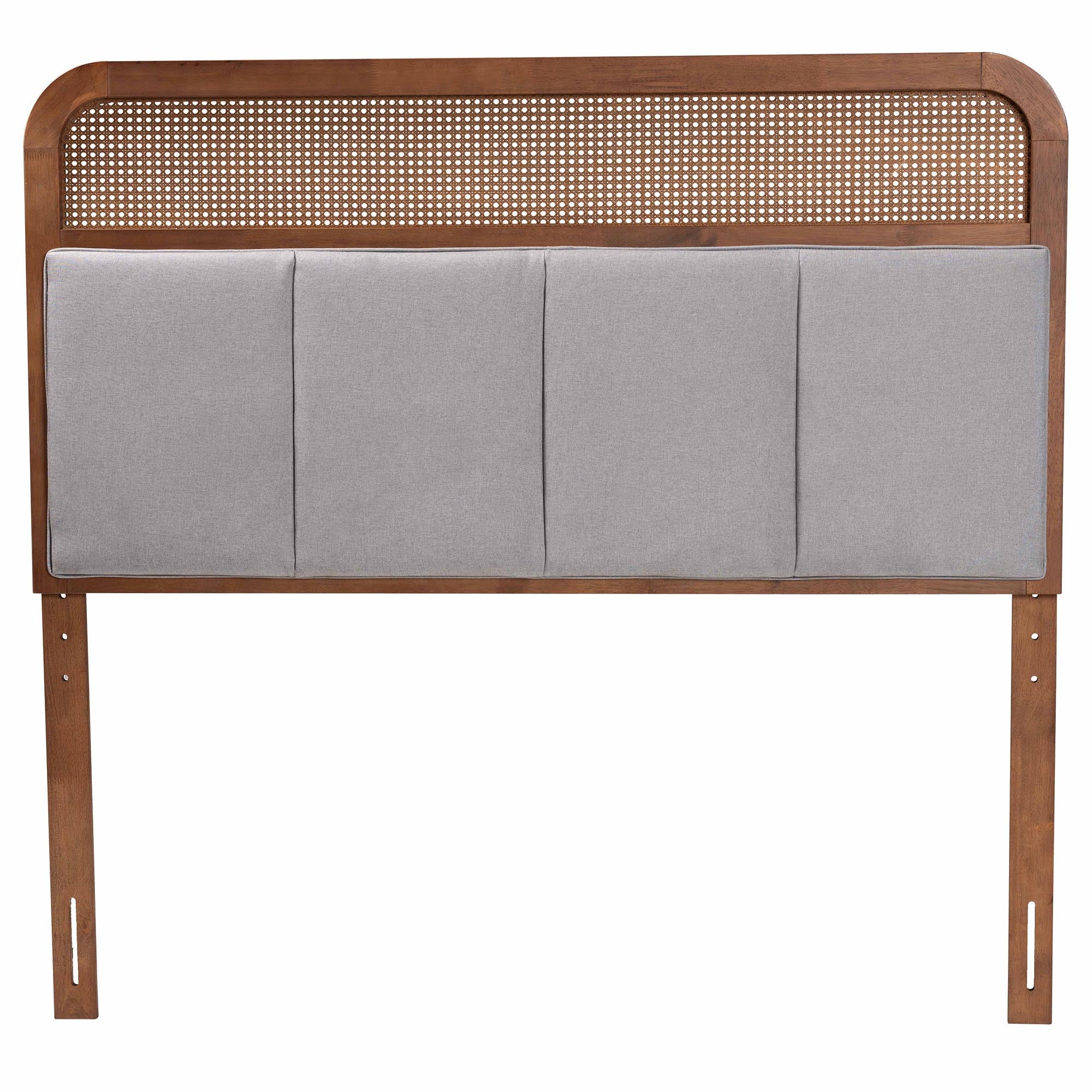 Baxton Studio Esti Mid-Century Modern Light Grey Fabric and Ash Walnut Finished Wood Queen Size Headboard with Rattan - Image 3