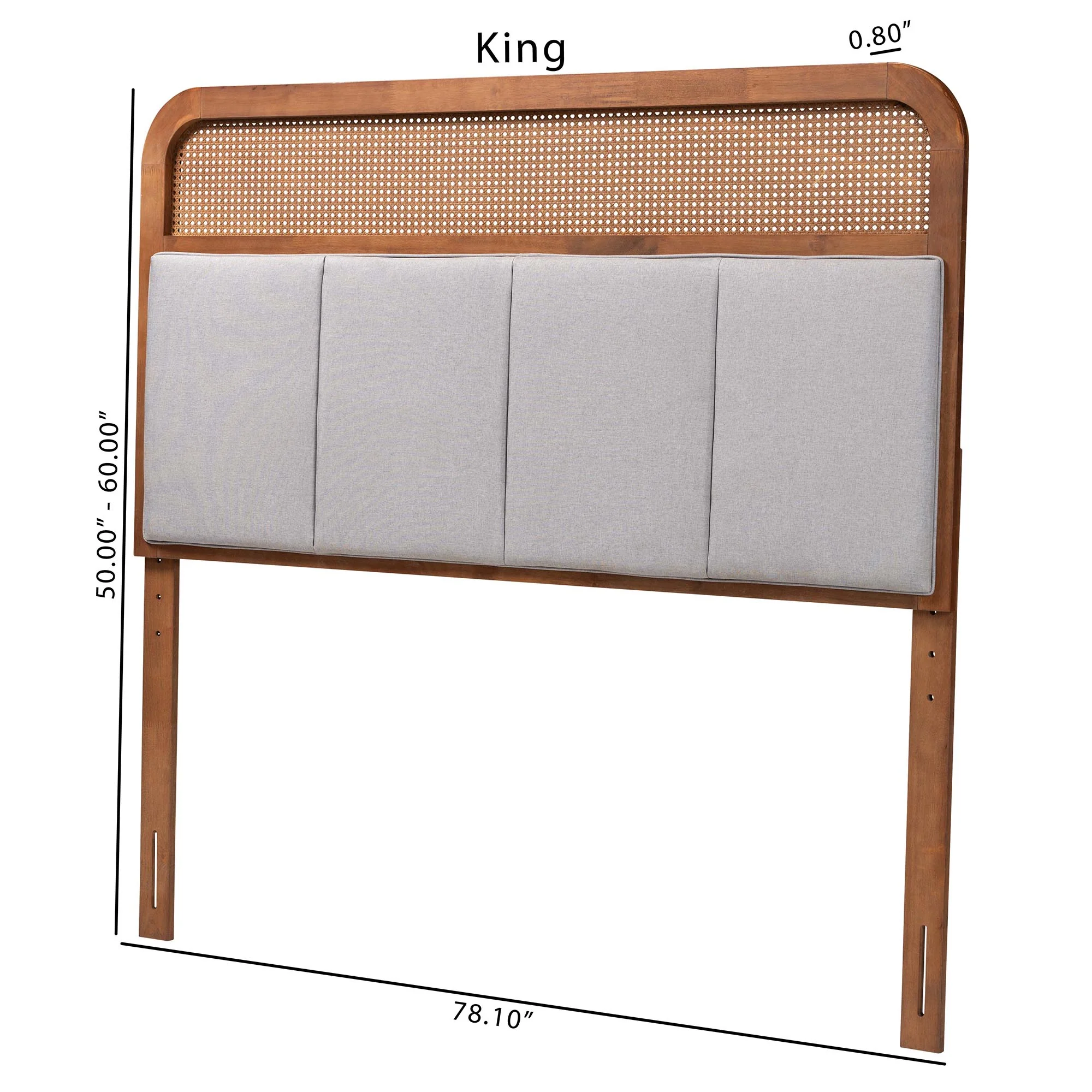 Baxton Studio Esti Mid-Century Modern Light Grey Fabric and Ash Walnut Finished Wood Queen Size Headboard with Rattan - Image 9