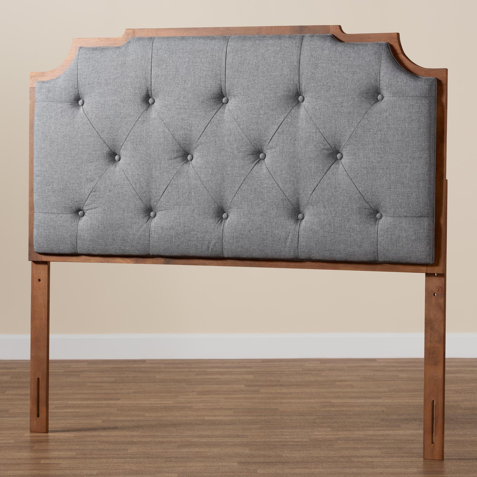 Baxton Studio Fortuna Classic and Traditional Grey Fabric and Walnut Brown Finished Wood Queen Size Headboard - Image 6