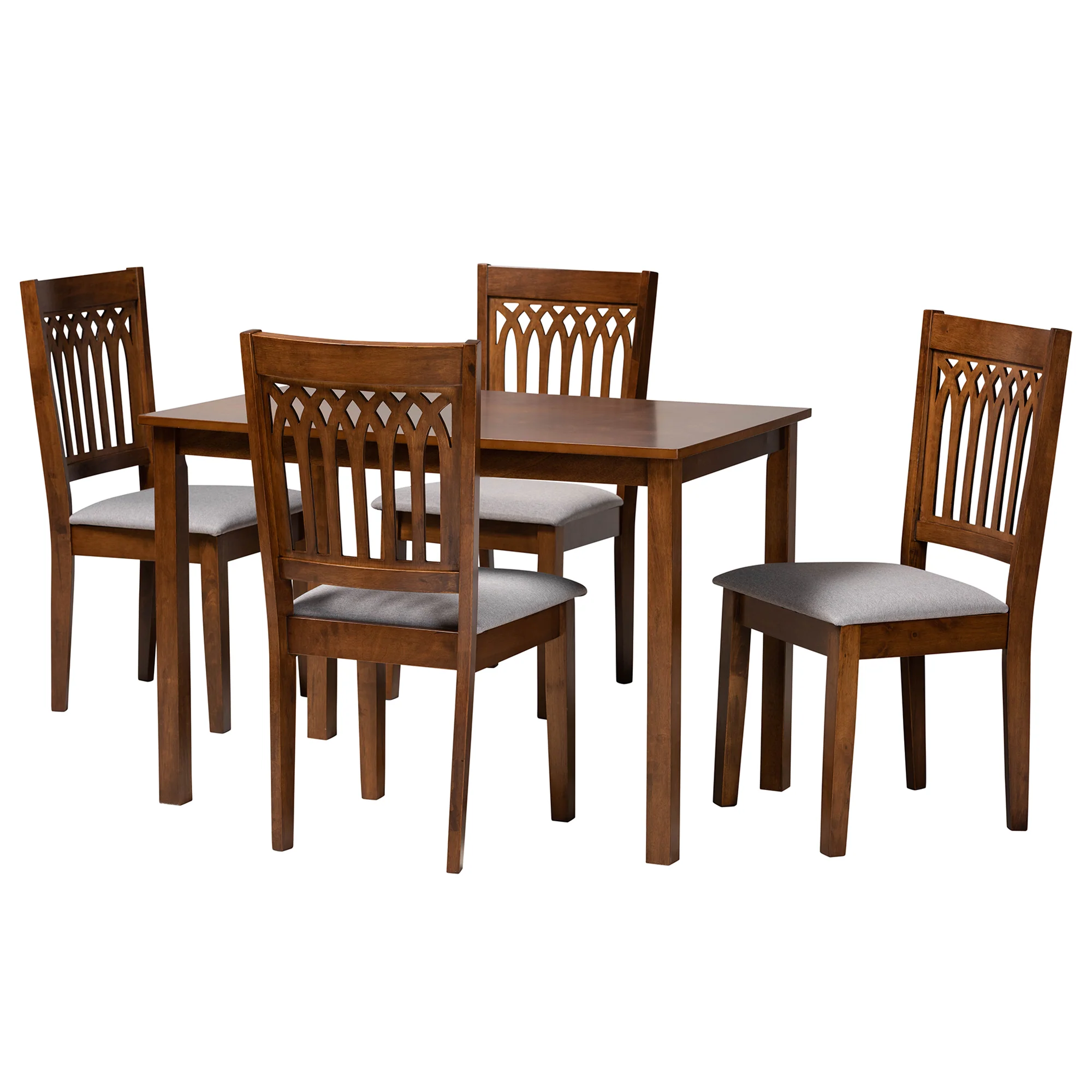 Baxton Studio Genesis Modern Grey Fabric and Walnut Brown Finished Wood 5-Piece Dining Set - Image 4