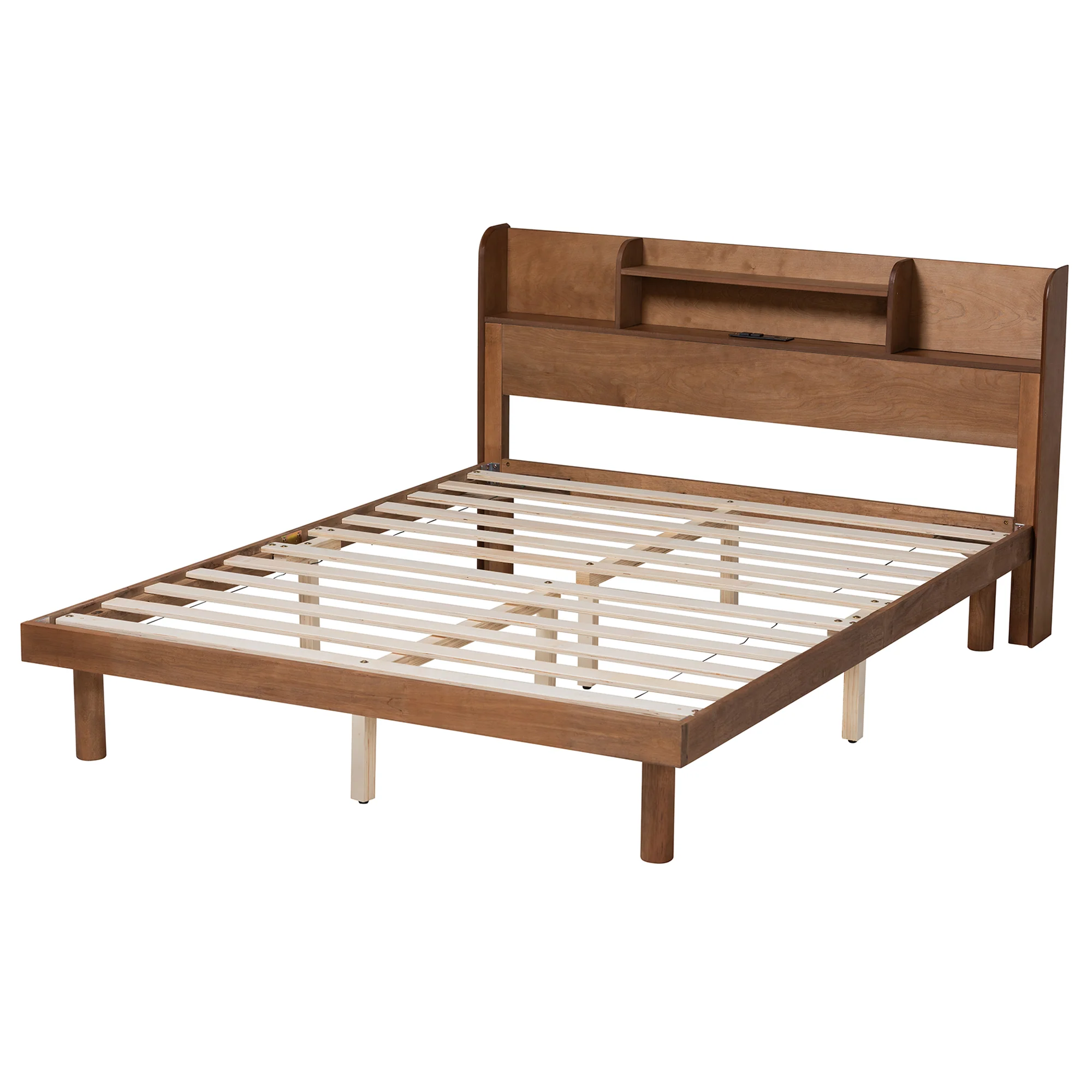 Baxton Studio Harper Mid-Century Modern Transitional Walnut Brown Finished Wood Full Size Platform Bed with Charging Station - Image 4