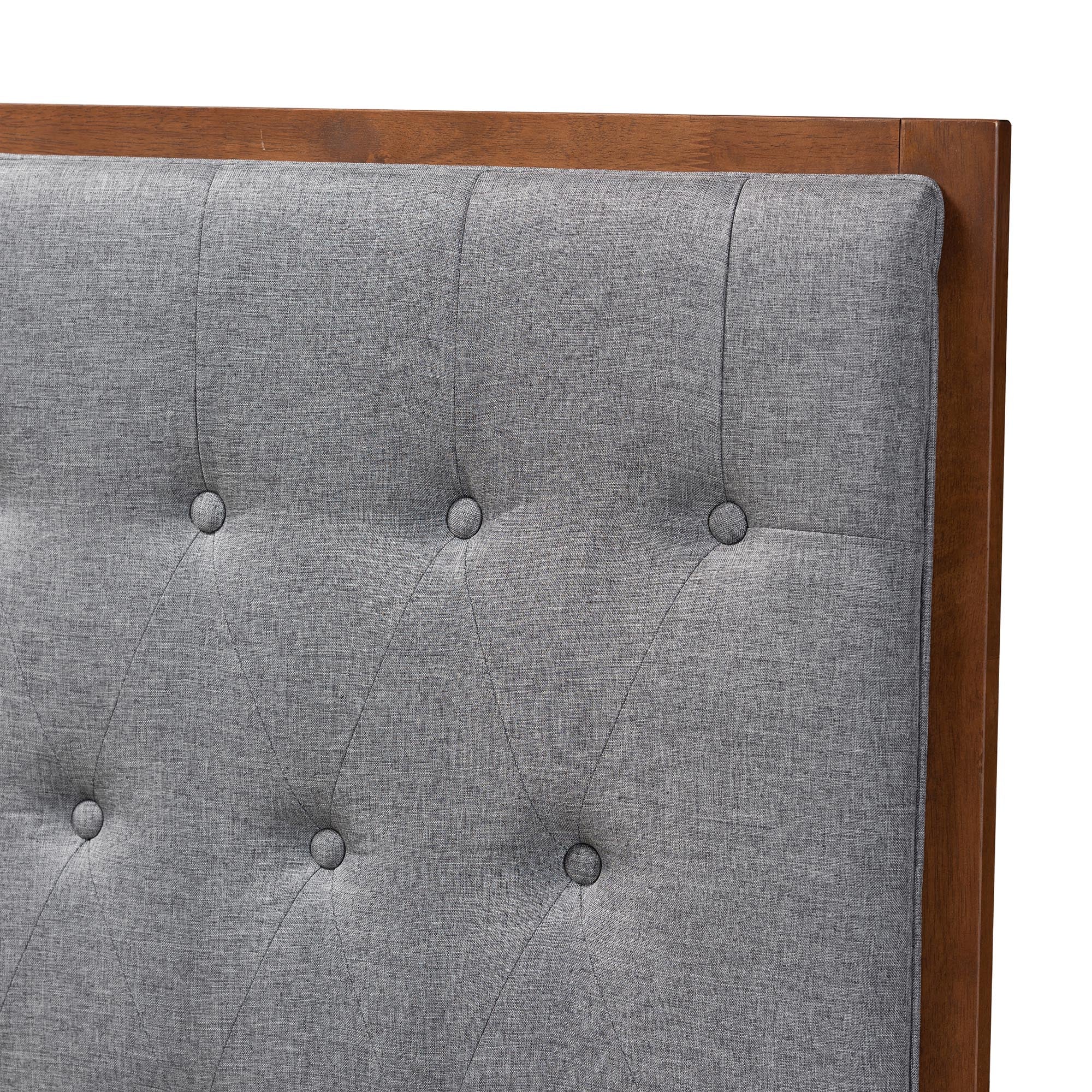 Baxton Studio Harumi Classic and Traditional Grey Fabric and Walnut Brown Finished Wood King size Headboard - Image 6