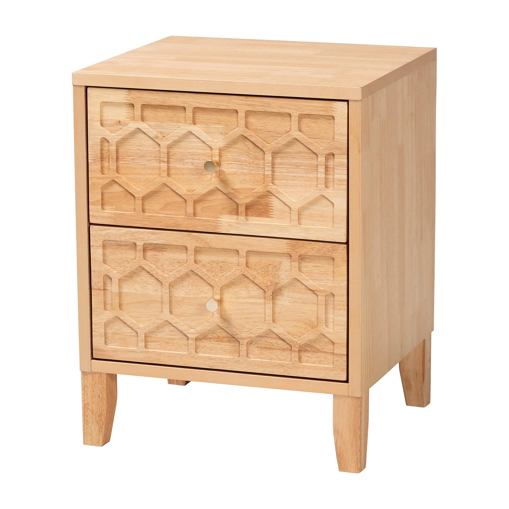 Baxton Studio Hosea Japandi Carved Honeycomb Natural King Size 4-Piece Bedroom Set - Image 9