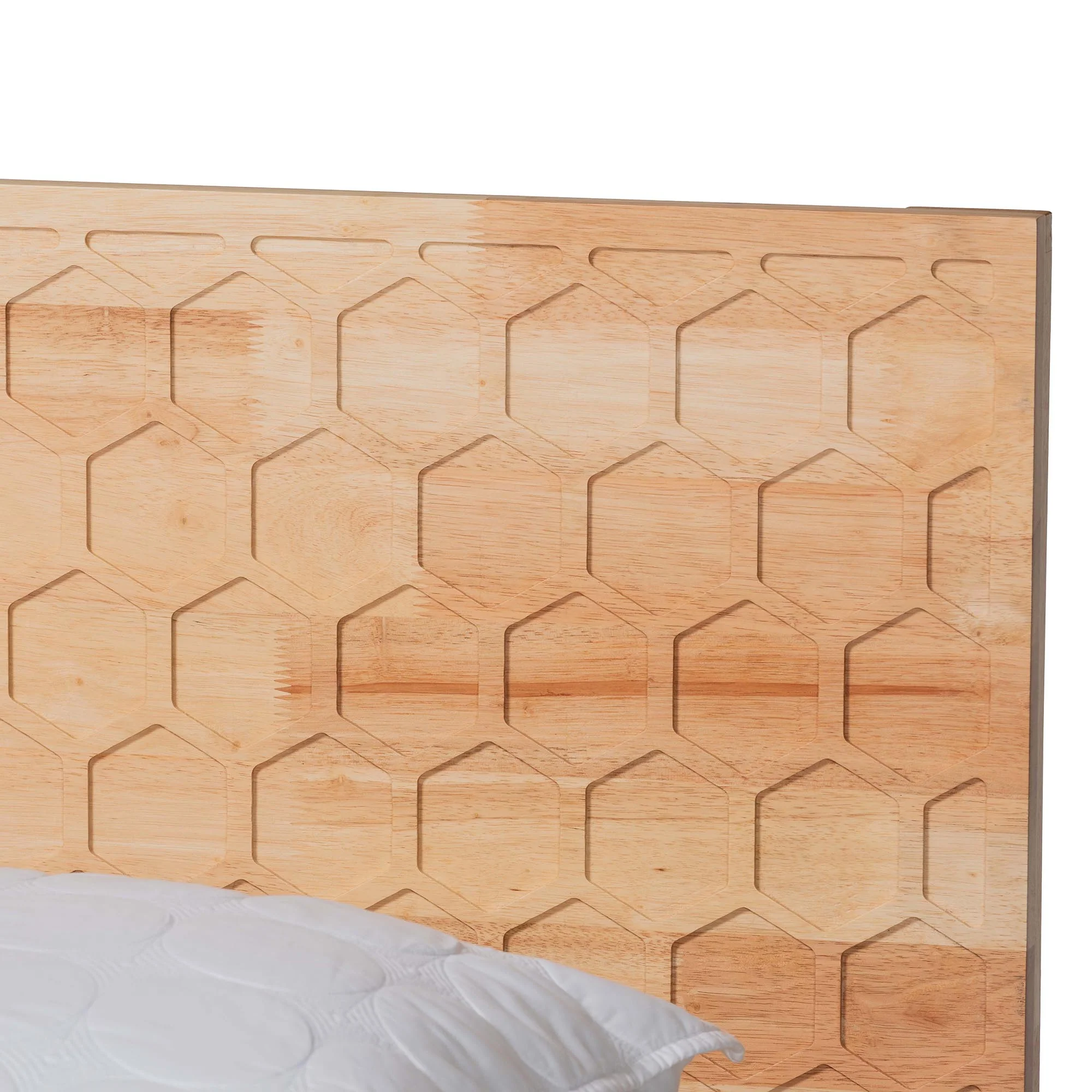Baxton Studio Hosea Japandi Carved Honeycomb Natural King Size Platform Bed - Image 8