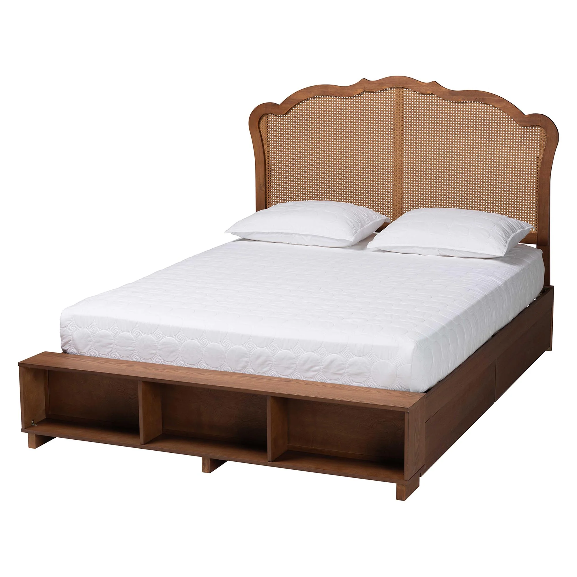 Baxton Studio Latrell Mid-Century Walnut Brown Wood and Rattan King Size Storage Bed - Image 5