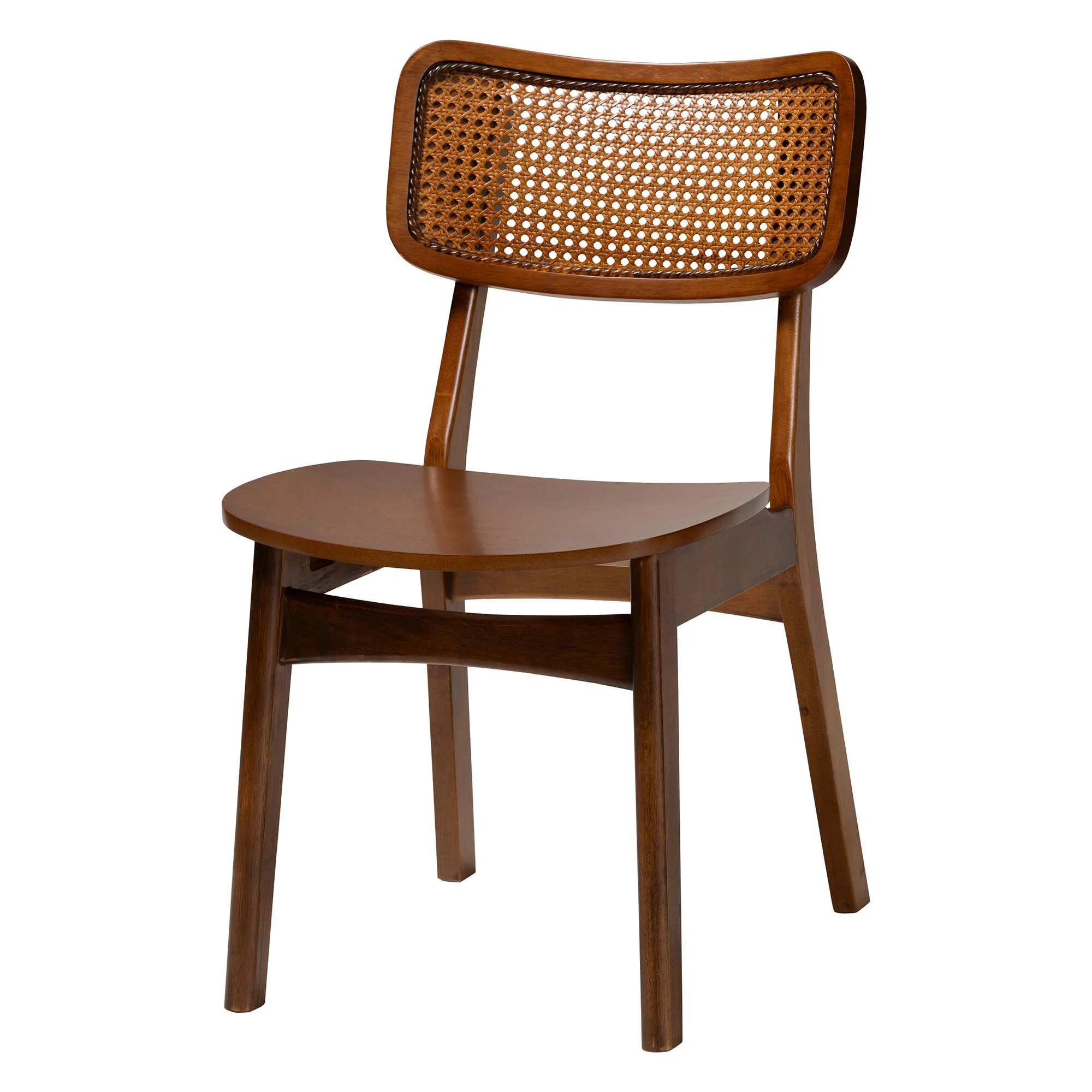 Baxton Studio Linnet Mid-Century Modern Walnut Brown Finished Wood and Rattan 7-Piece Dining Set - Image 5