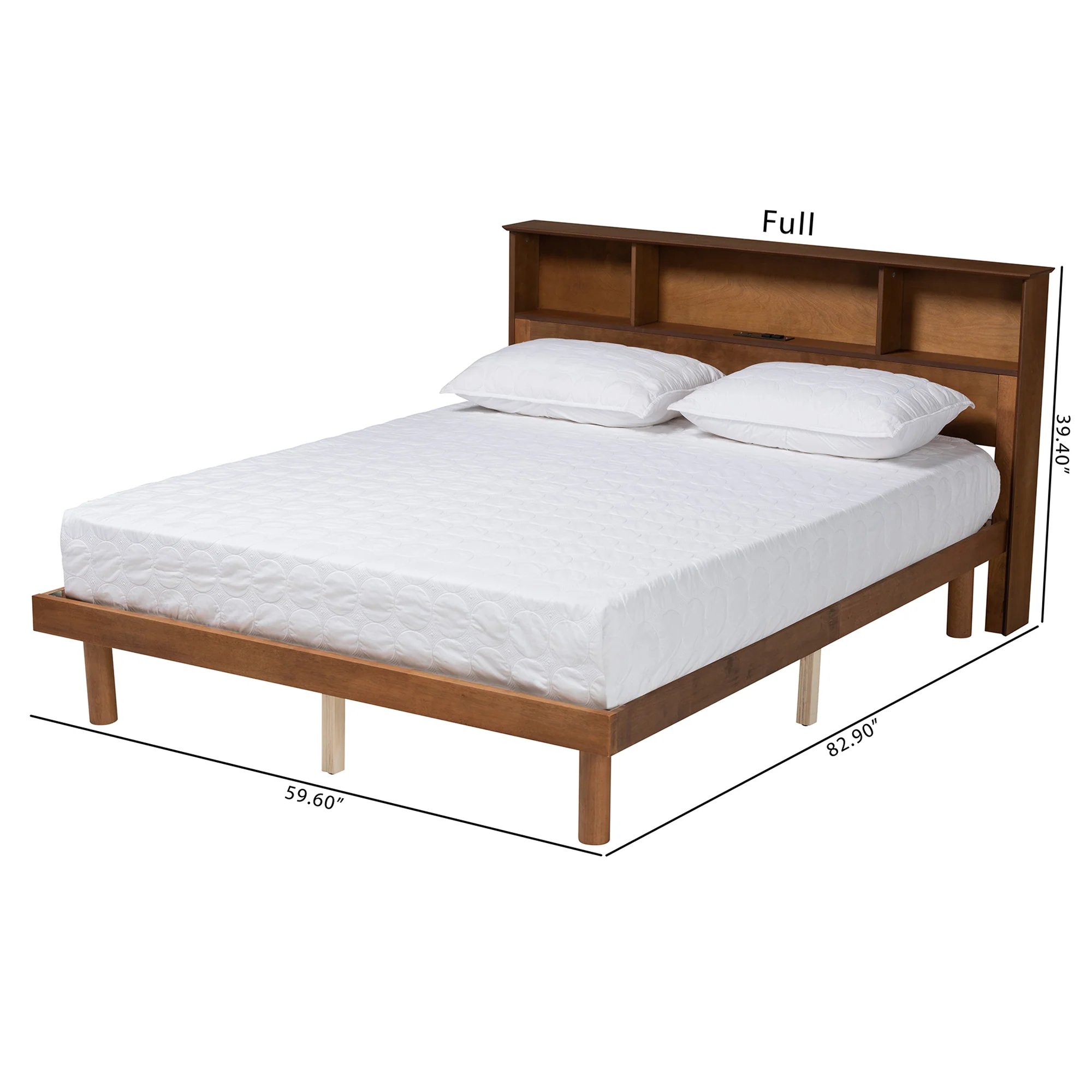 Baxton Studio Lochlan Mid-Century Modern Transitional Walnut Brown Finished Wood Queen Size Platform Bed with Charging Station - Image 10