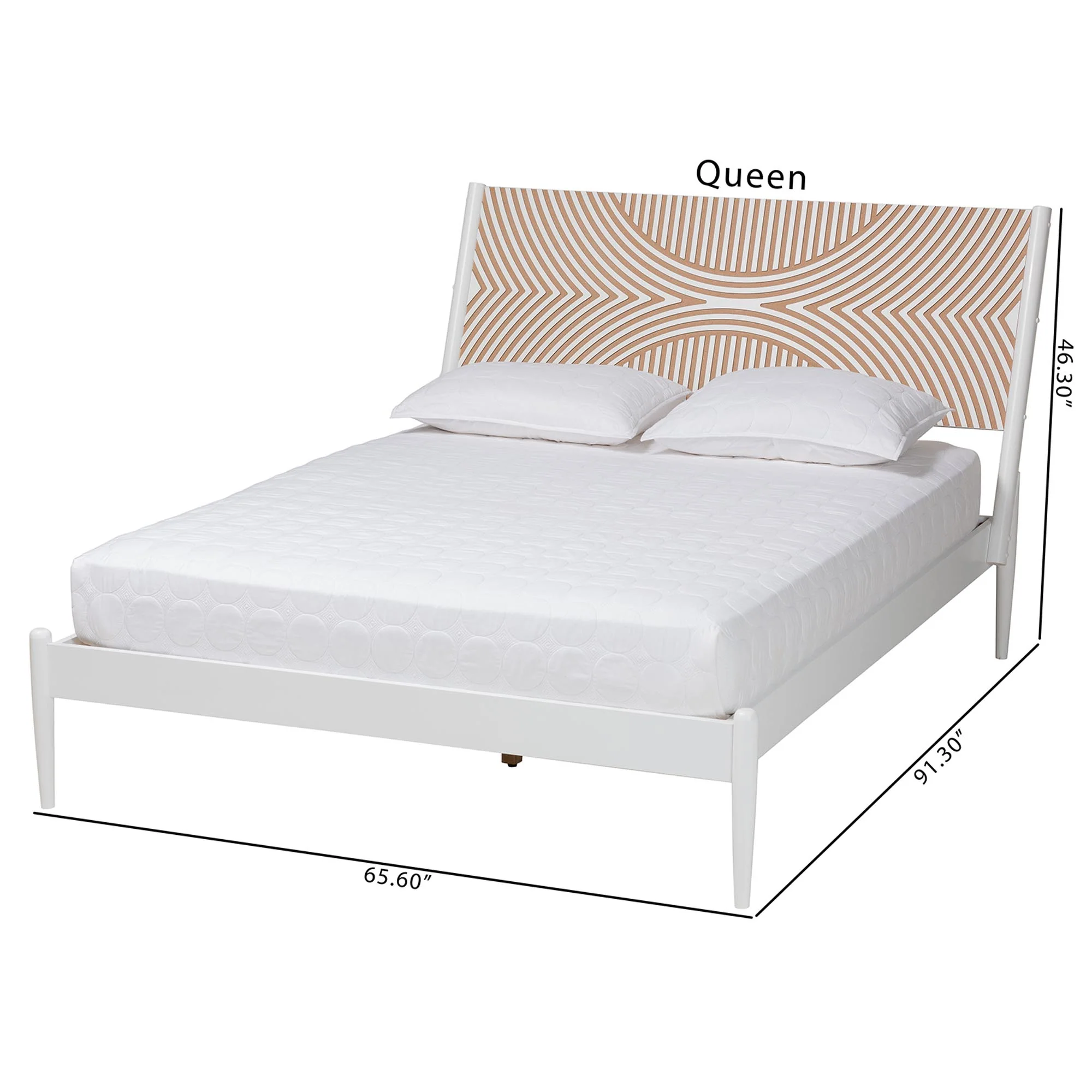 Baxton Studio Louetta Coastal White King Size Platform Bed with Carved Contrasting Headboard - Image 3