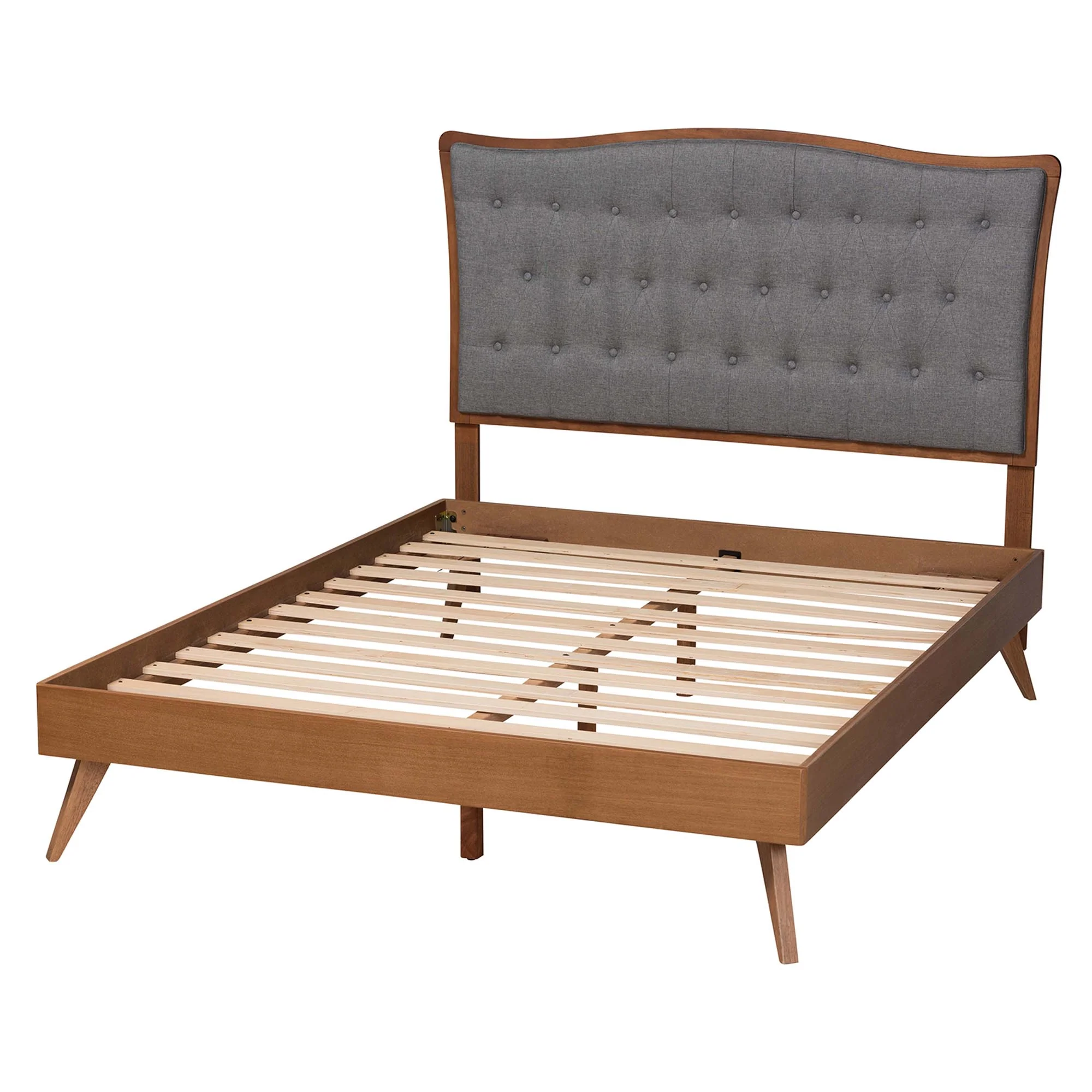 Baxton Studio Malle Classic and Traditional Grey Fabric and Walnut Brown Finished Wood King Size Platform Bed - Image 4