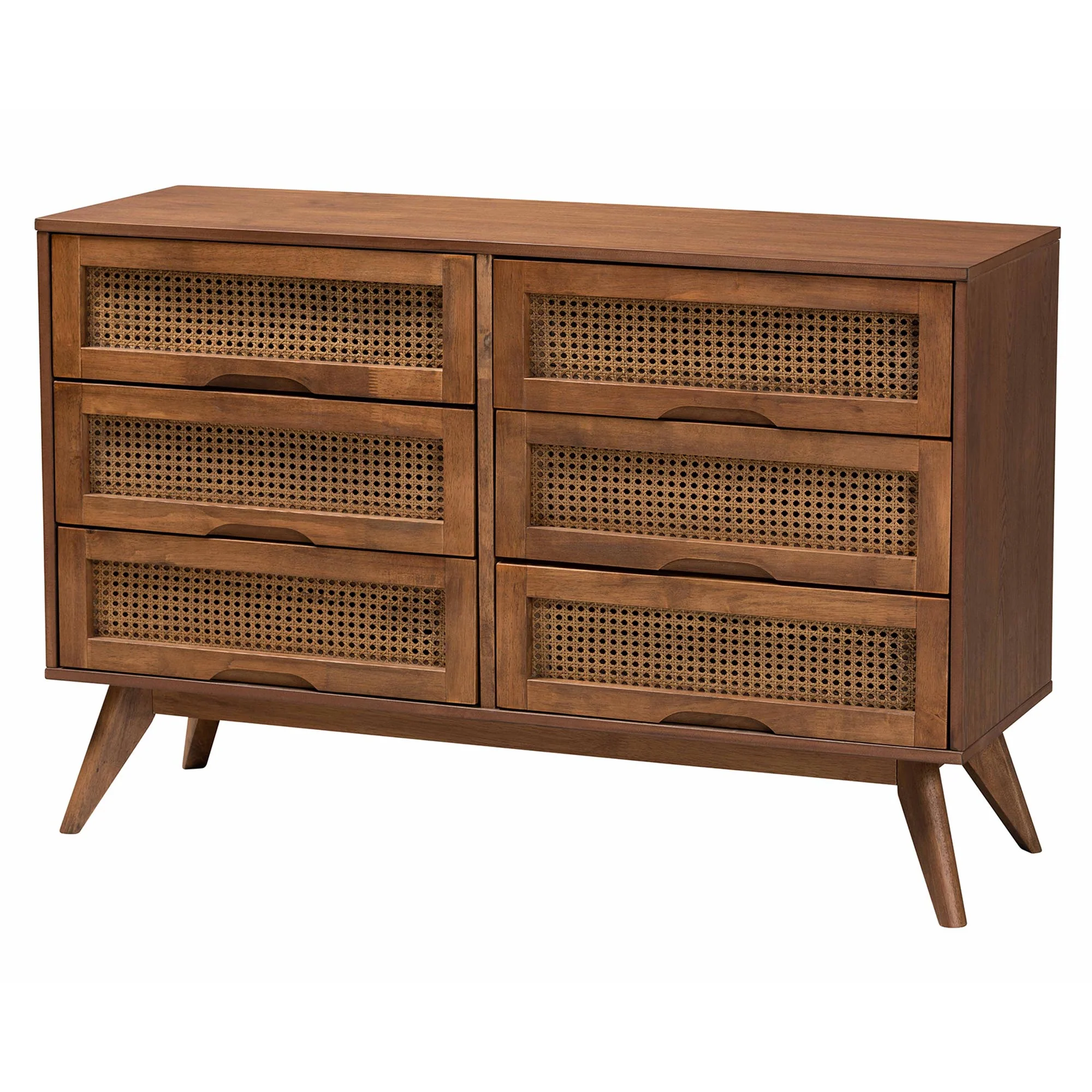 Baxton Studio Melora Mid-Century Modern Walnut Brown Finished Wood and Rattan Full Size 5-Piece Bedroom Set - Image 7